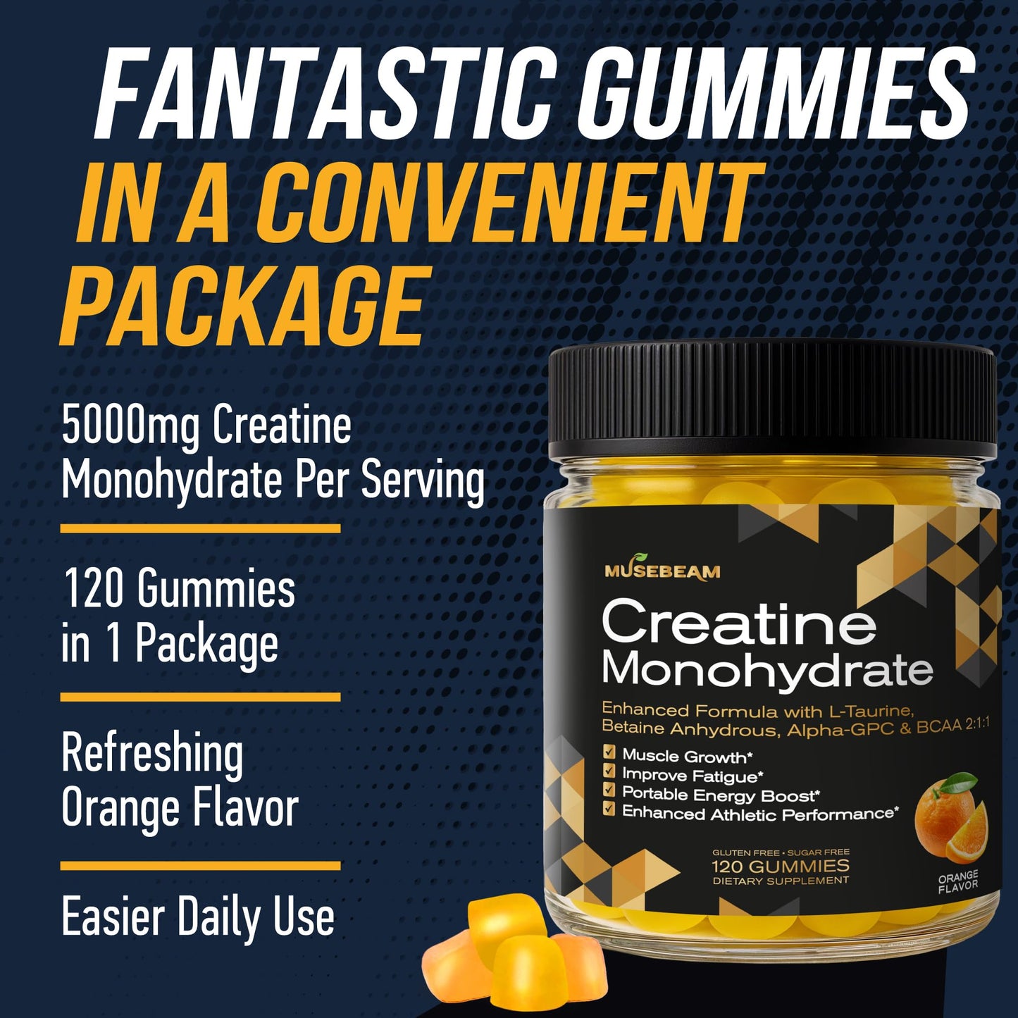 Musebeam Creatine Monohydrate 5000mg Gummies, 120 Count