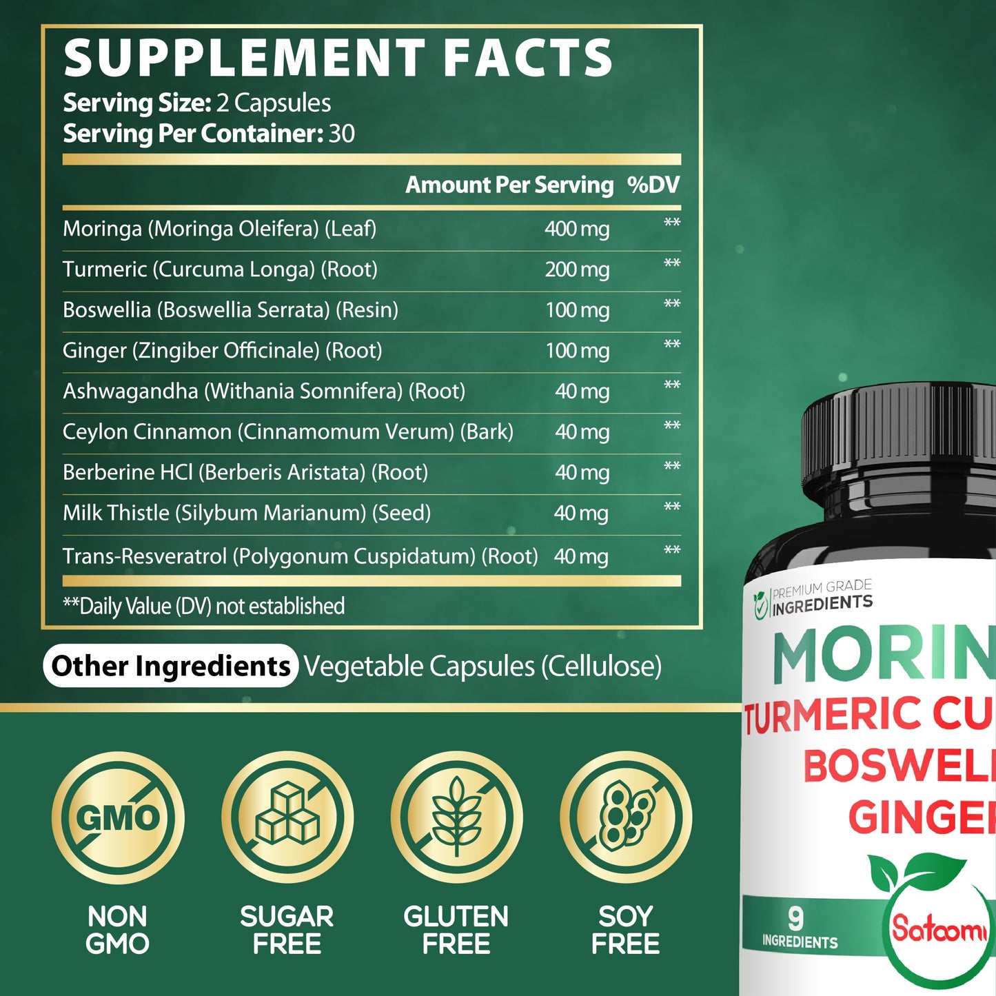 Satoomi 9in1 Moringa Capsules, 60 Count