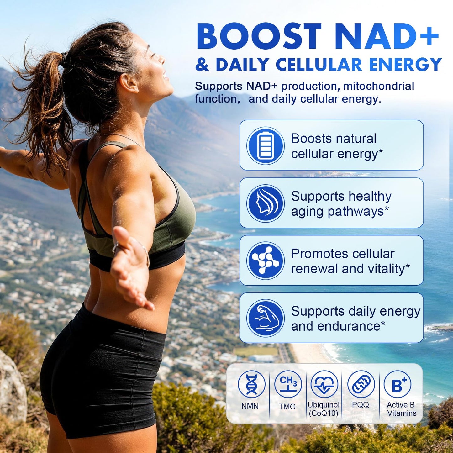 Hydsoqmo NMN Supplement 1000mg Per Serving with Resveratrol, TMG, Ubiquinol CoQ10, PQQ, Quercetin, Astragalus – NAD Resveratrol Supplement for Cellular Energy & Healthy Aging – NAD+ Supplement, 87 Capsules