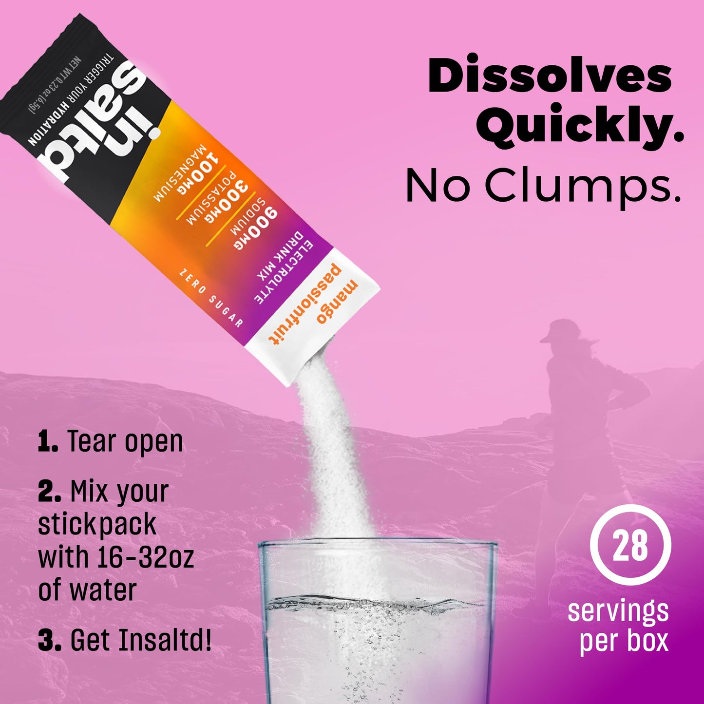 INSALTD Sugar-Free Electrolyte Powder Packets, Mango Passionfruit, 28 Packets
