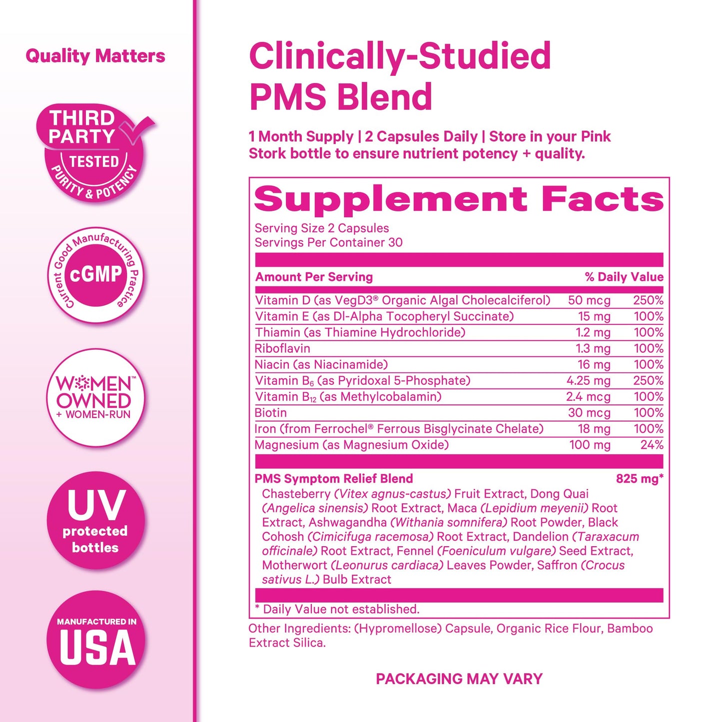 Pink Stork PMS Supplement for Women Hormone Balance Support 60 Capsules
