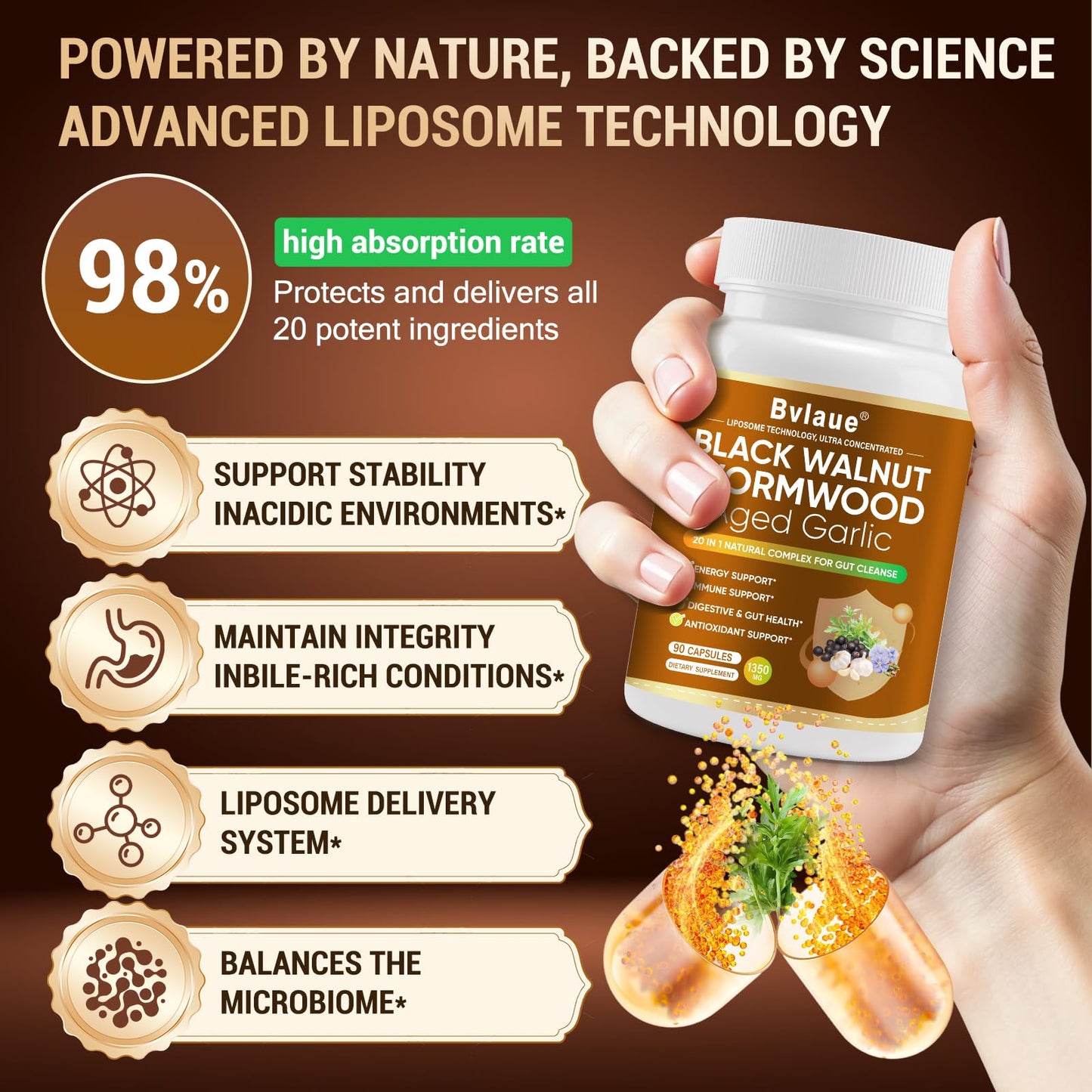 Bvlaue Wormwood Black Walnut Cleanse for Humans Plus+ Gut Cleanse/Detox & Digestive Health with Pumpkin Seed Oil, Old Garlic, Clove 10X Liposomal 98% Absorption Capsules 90 Count