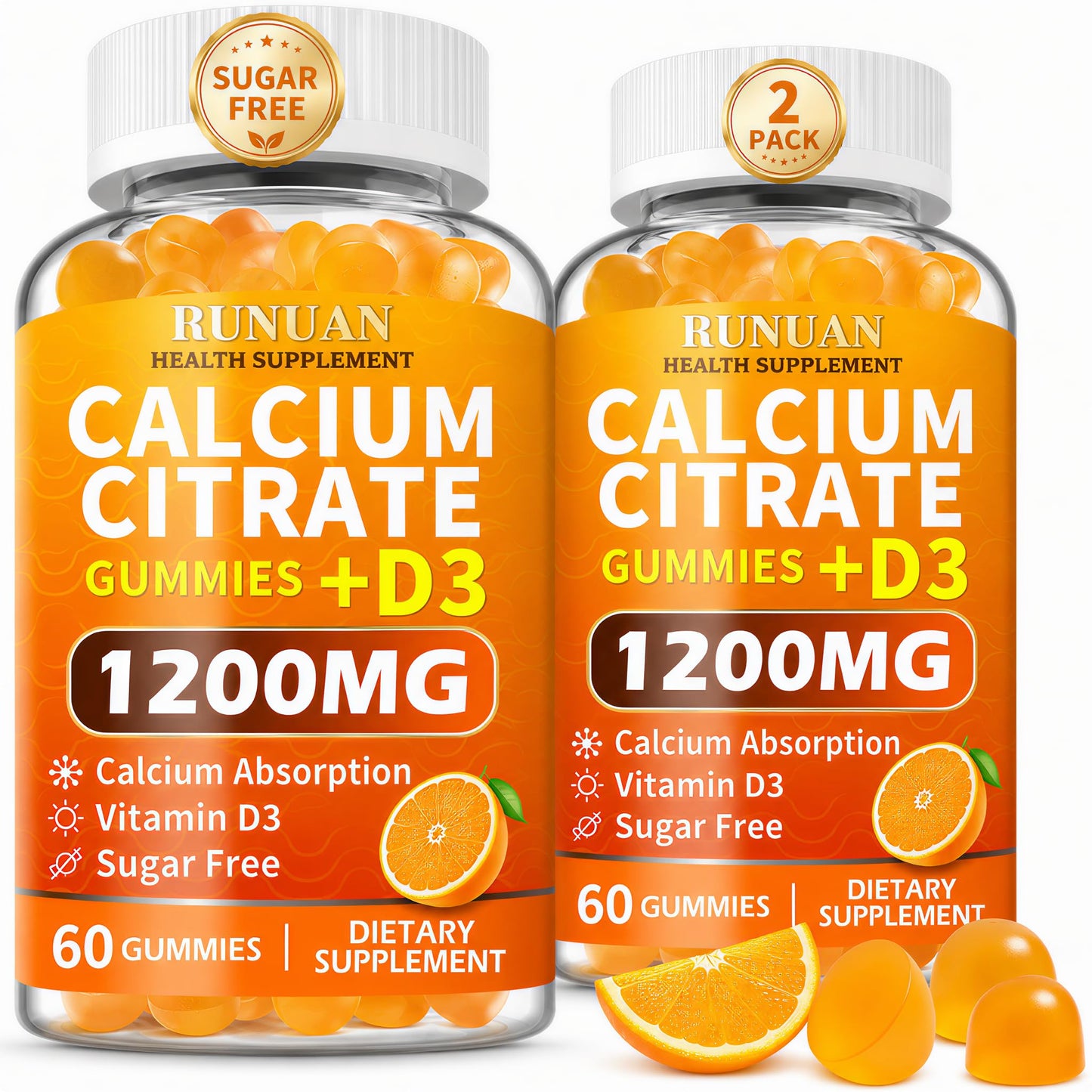 RUNUAN Calcium Citrate 1200mg Gummies with Vitamin D3, 120 Gummies