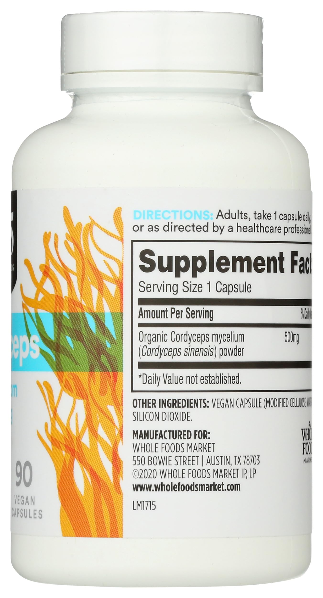 365 by Whole Foods Market Cordyceps Mushroom Vegan Capsules 500mg, 90 Capsules