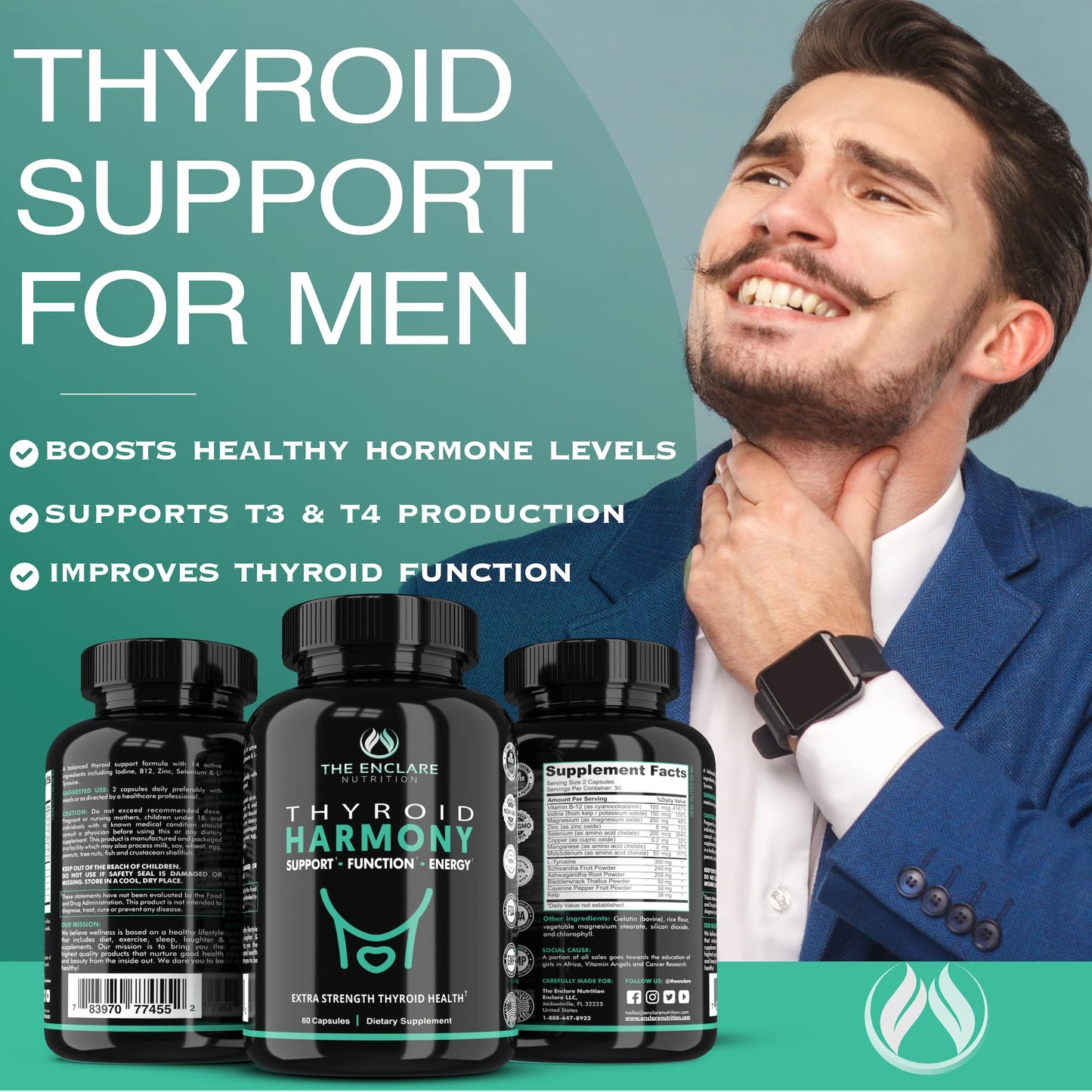 THE ENCLARE NUTRITION Thyroid Support Supplement with Iodine Capsules, 60 Count