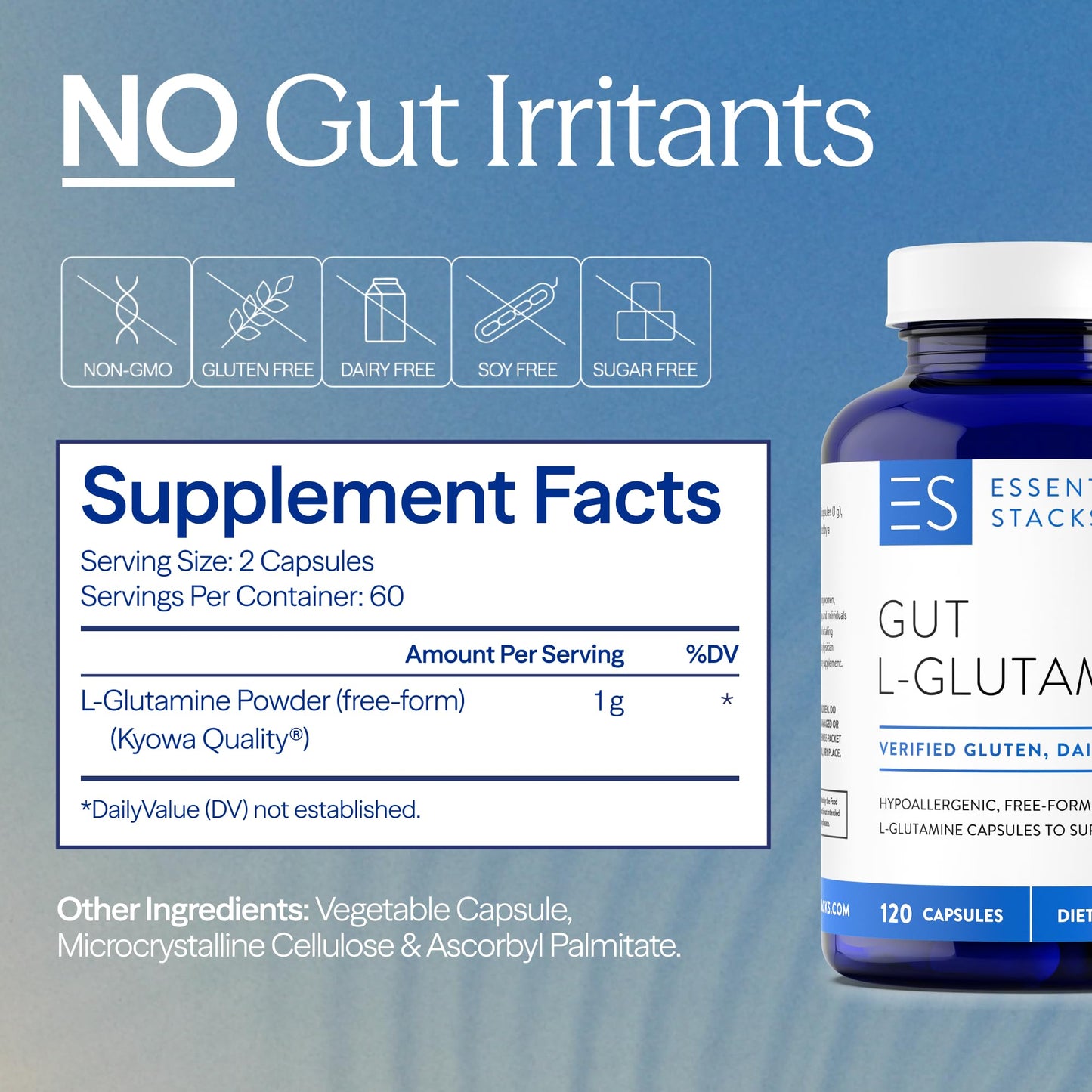 Essential Stacks Gut L-Glutamine 1000mg Capsule, 120 Capsules