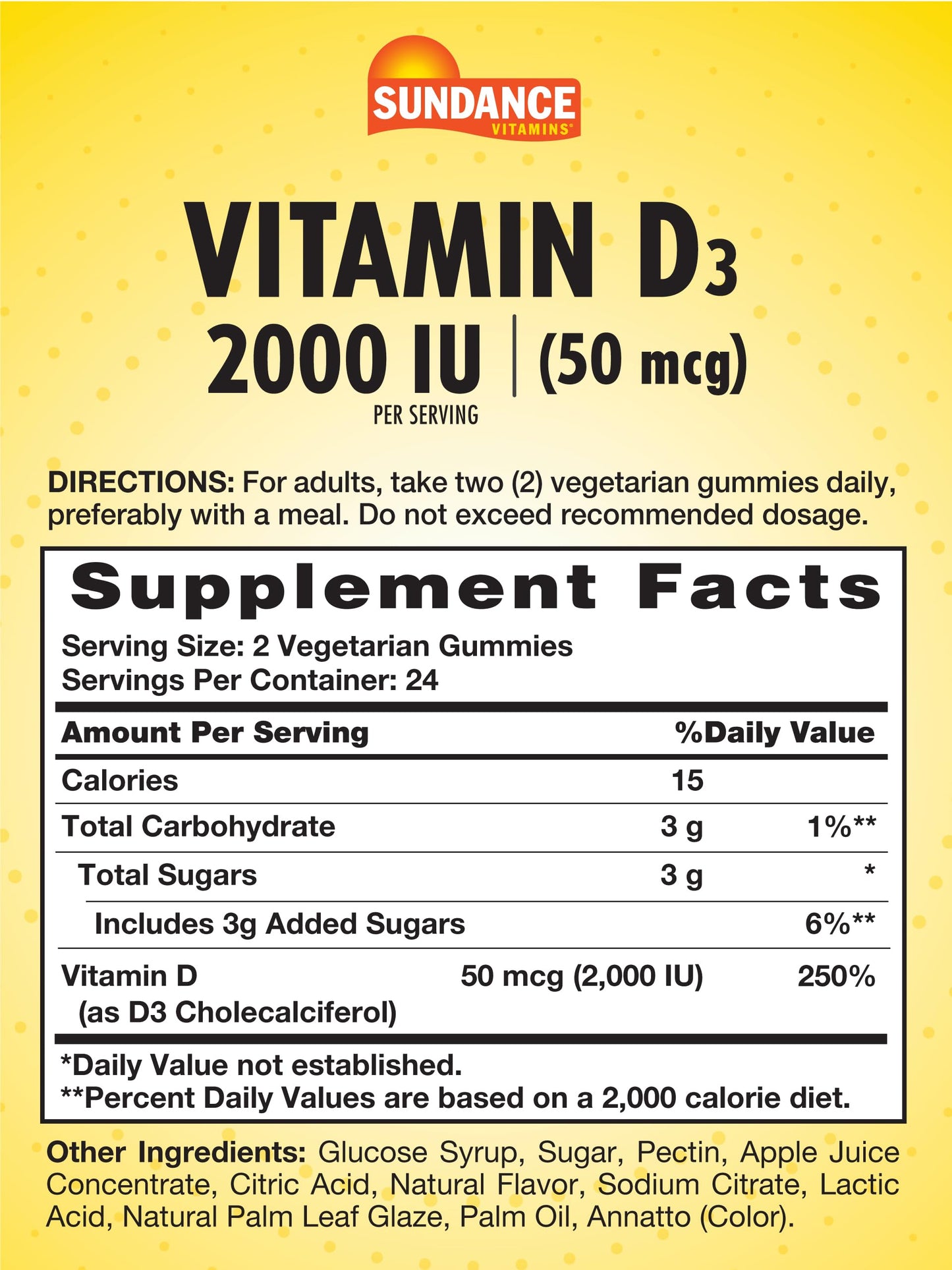 Sundance Vitamin D3 Gummy 2000 IU, Pineapple Flavor, 48 Count