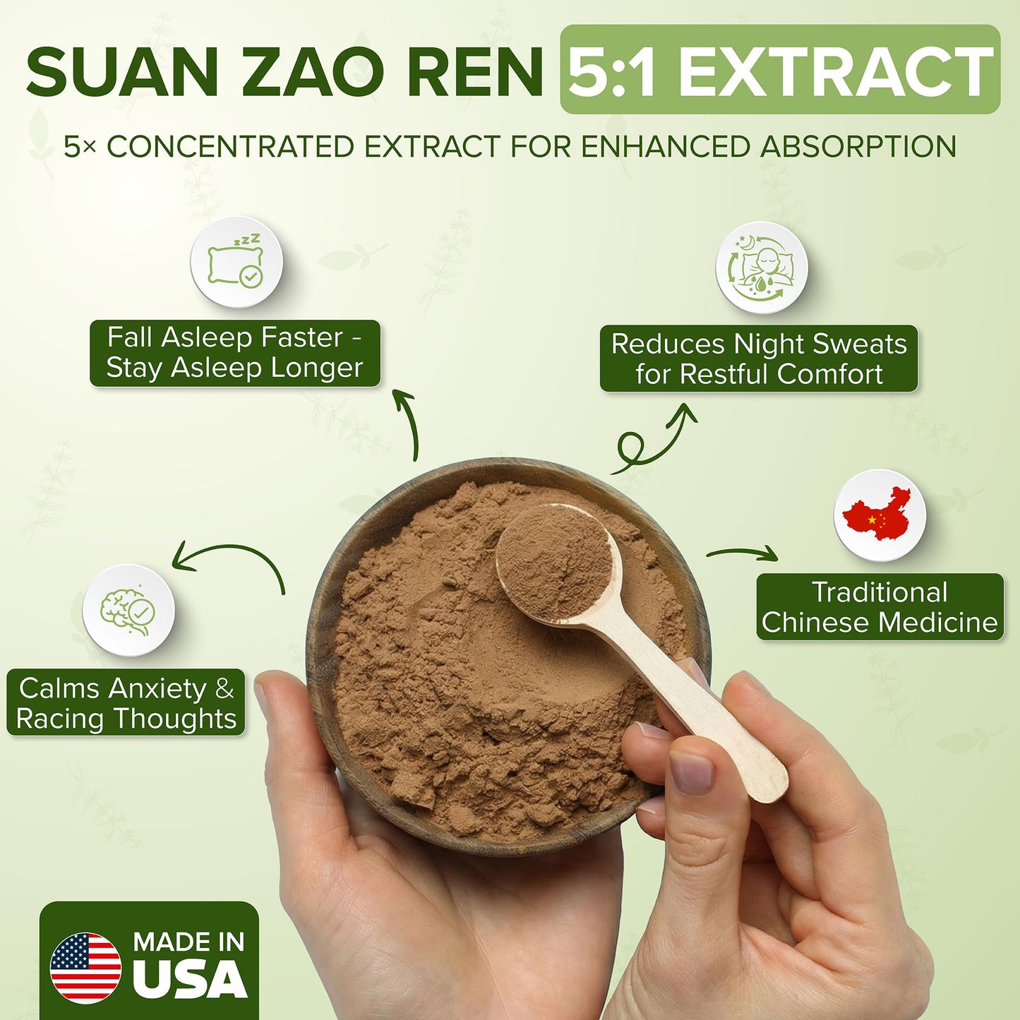Dimmak Herbs Organic Suan Zao Ren 5:1 Extract (Sour Jujube Seed) Powder, 4 oz
