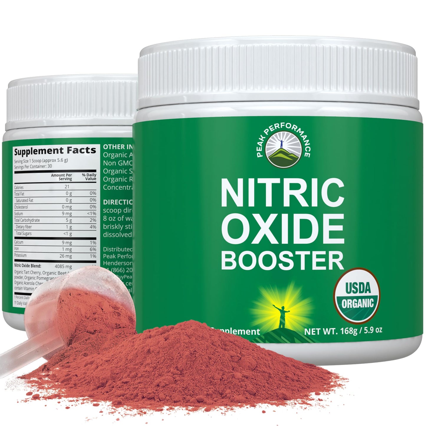 Peak Performance USDA Organic Plant Based Nitric Oxide Booster Powder 5.9 Ounce