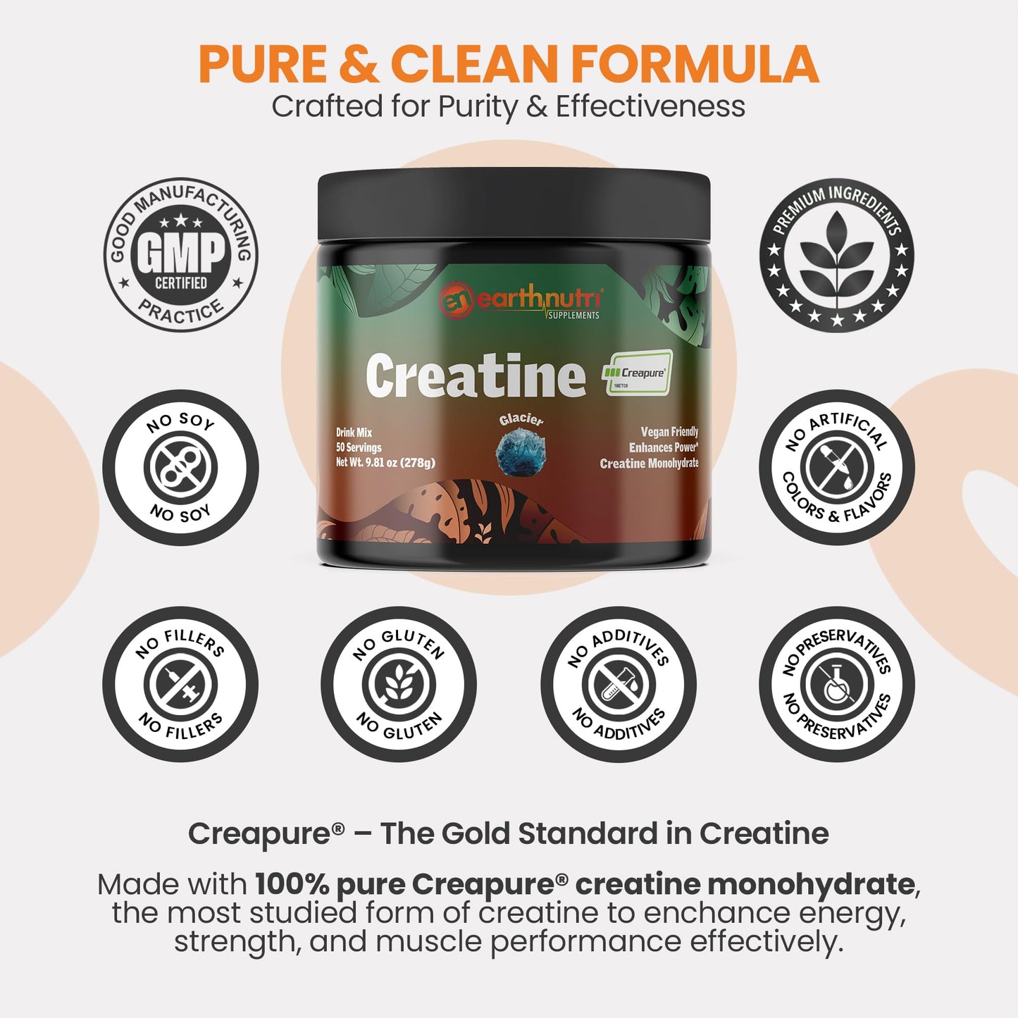 EarthNutri Creatine Monohydrate Powder 50 Servings