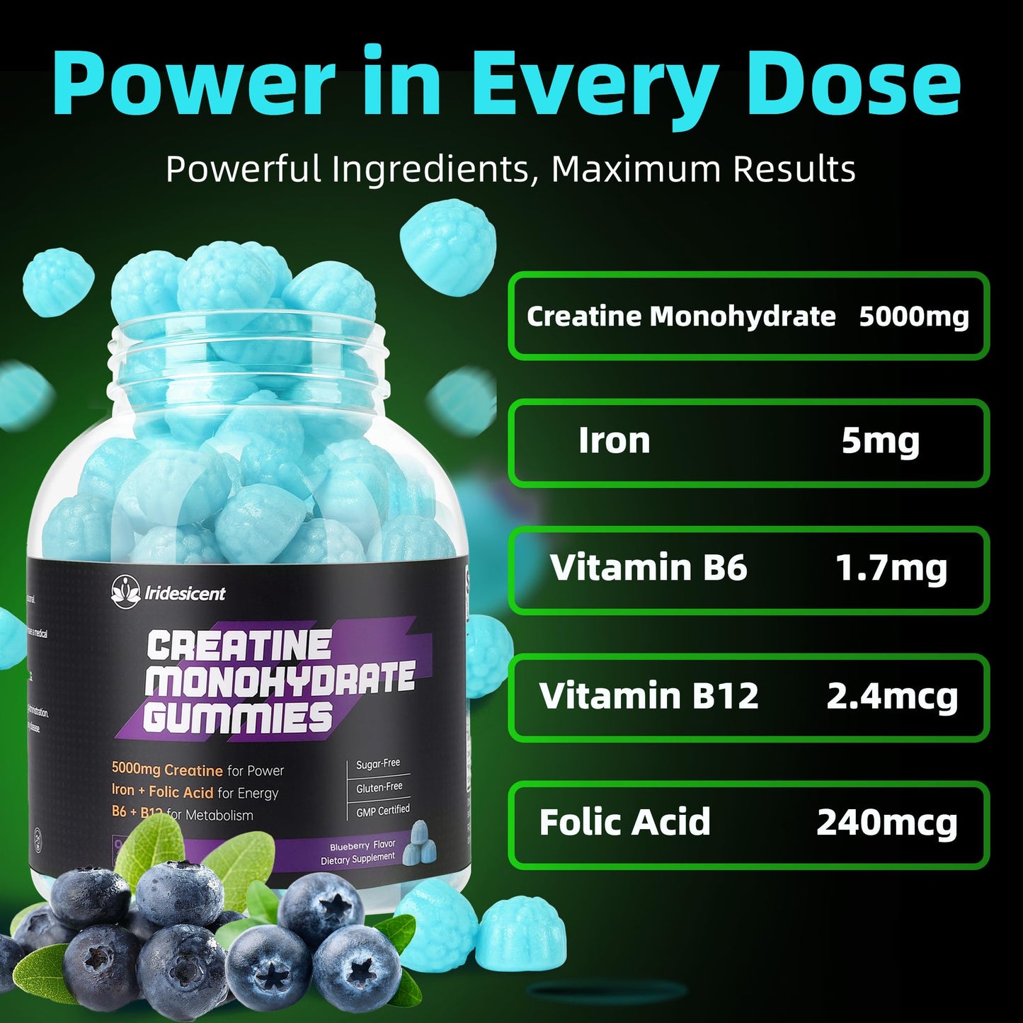 IRIDESICENT Creatine Monohydrate Gummies, 90 Count