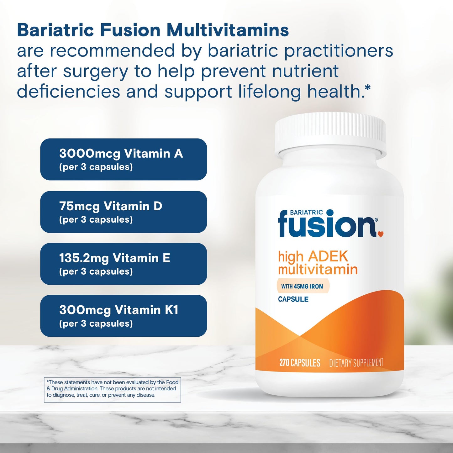 Bariatric Fusion High ADEK Multivitamin Capsule with 45mg Iron, 270 Capsules