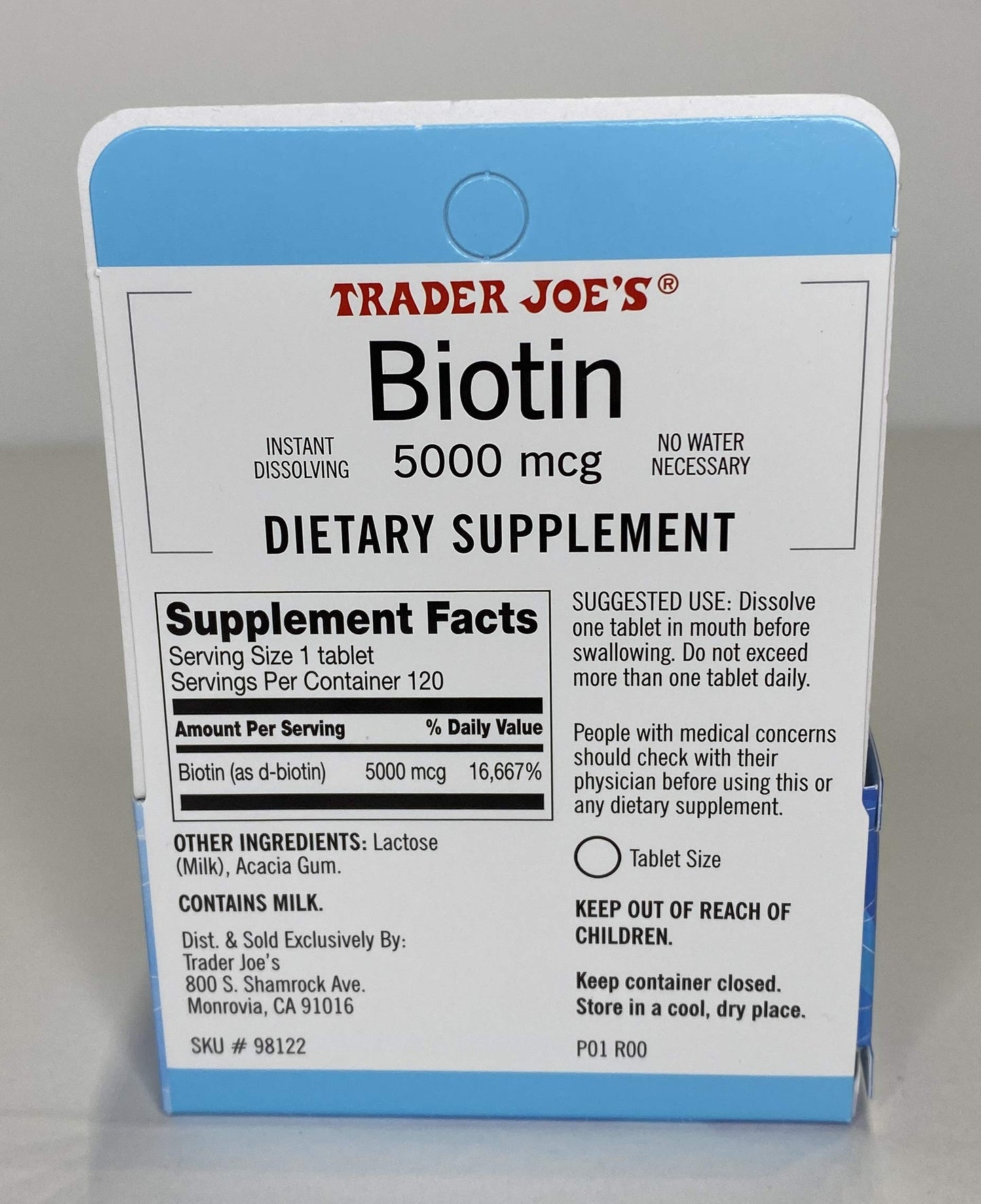 Trader Joe's Biotin 5000 mcg Tablet, 120 Count