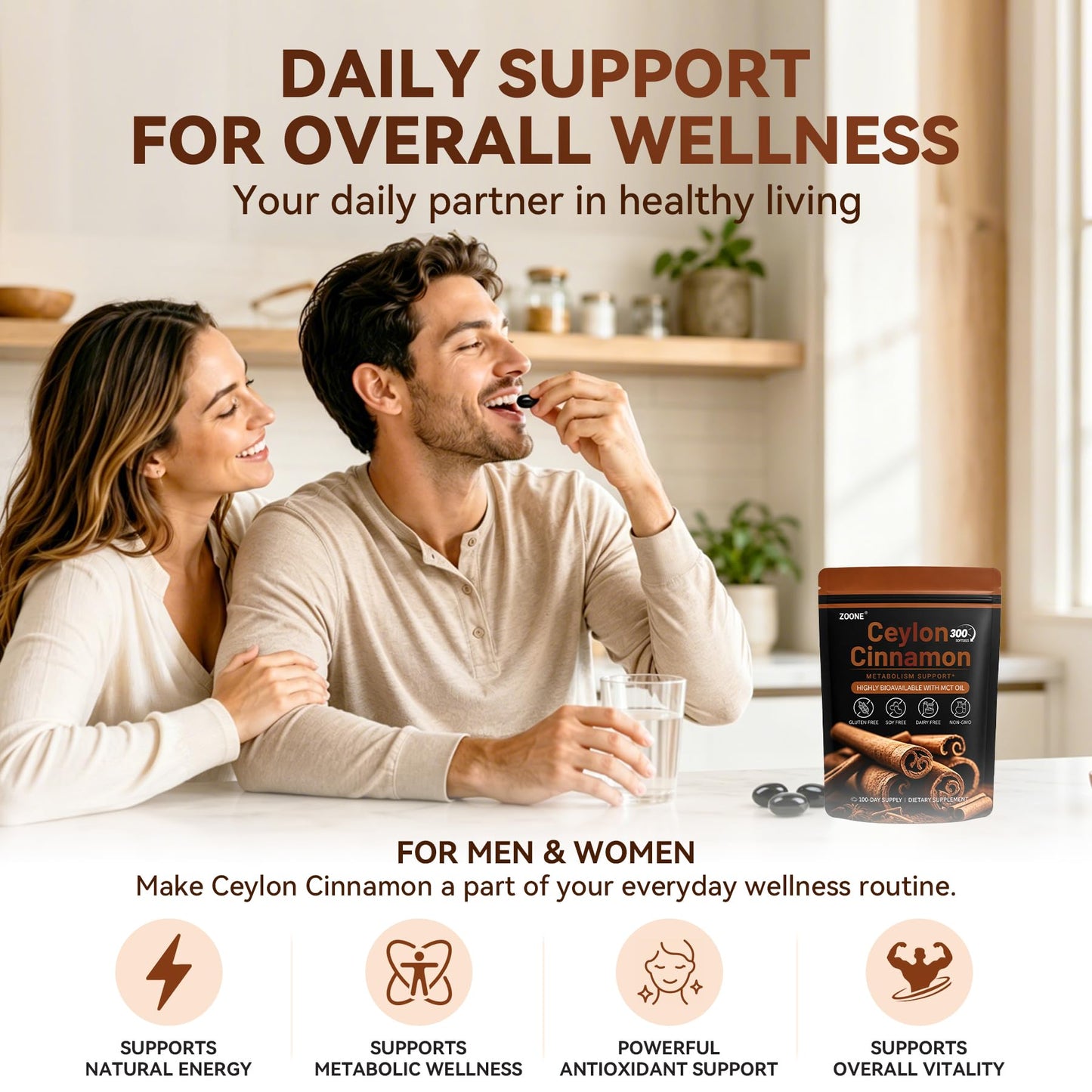 Zoone Ceylon Cinnamon Softgels with MCT Oil, Herbal Extract, 300 Softgels