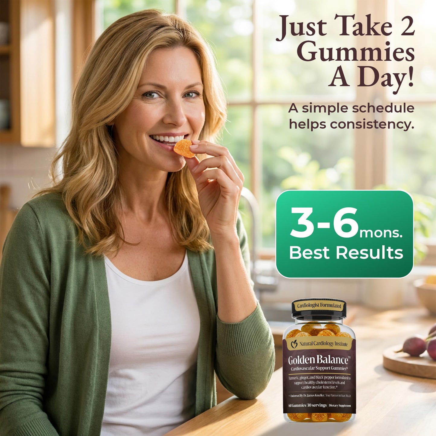 Natural Cardiology Institute Golden Balance Turmeric Ginger Gummies with Black Pepper Extract Gummy, 60 Count