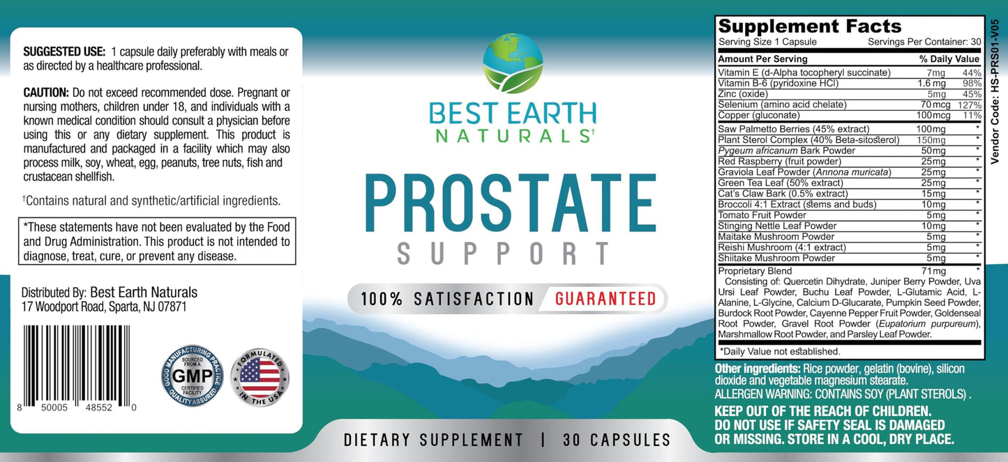 Best Earth Naturals Prostate Support for Men Capsules 30 Count
