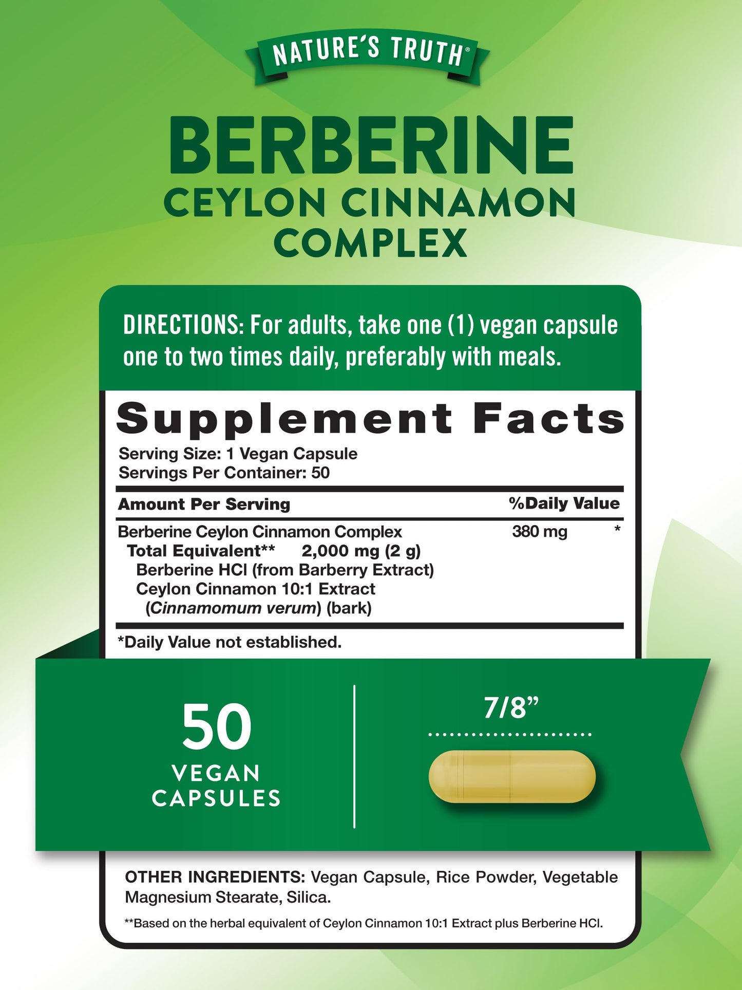 Nature's Truth Berberine with Ceylon Cinnamon Complex Capsules 50 Count
