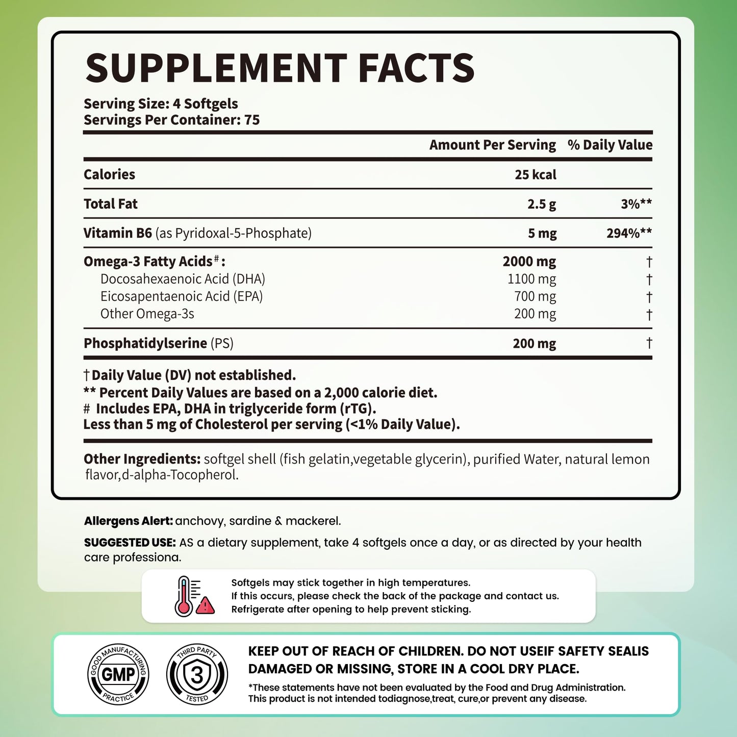 Arofum Omega 3 Fish Oil 2000mg with DHA & Phosphatidylserine Softgels 300