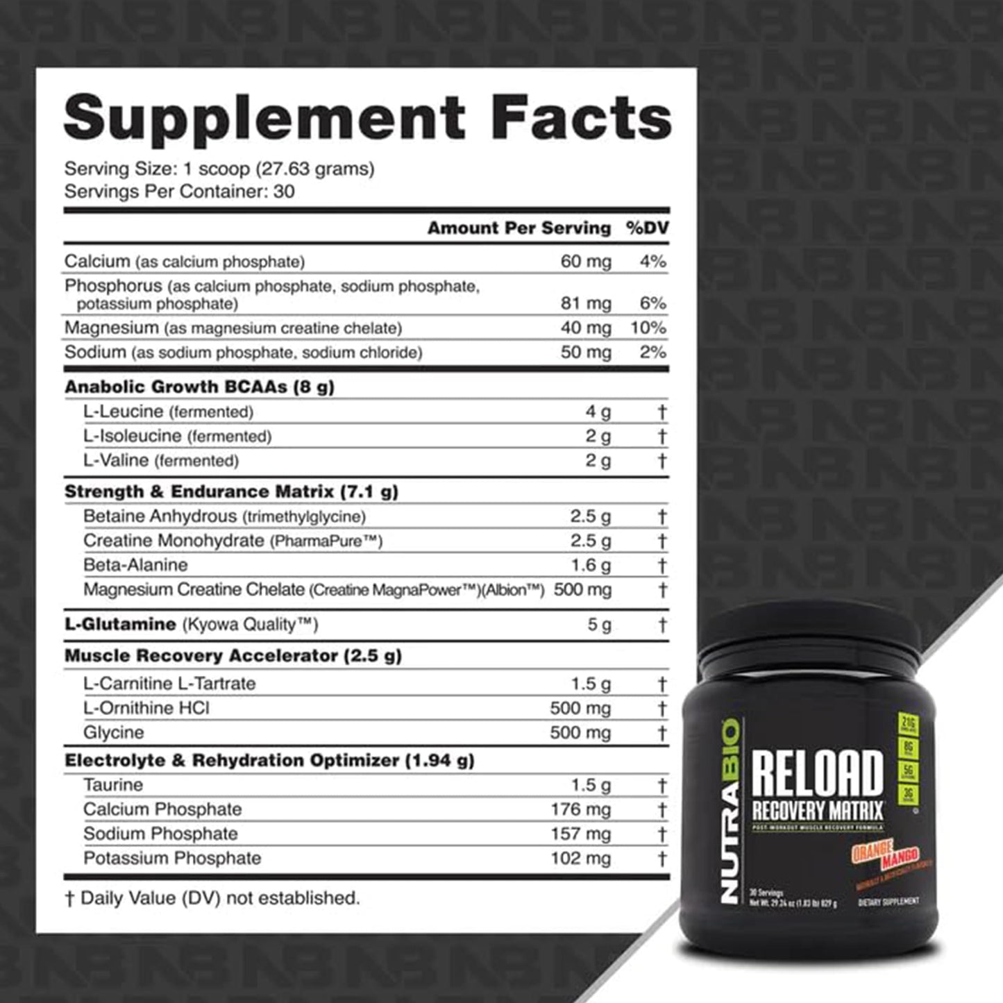 NutraBio Reload Powder 30 Servings 1.78 lb