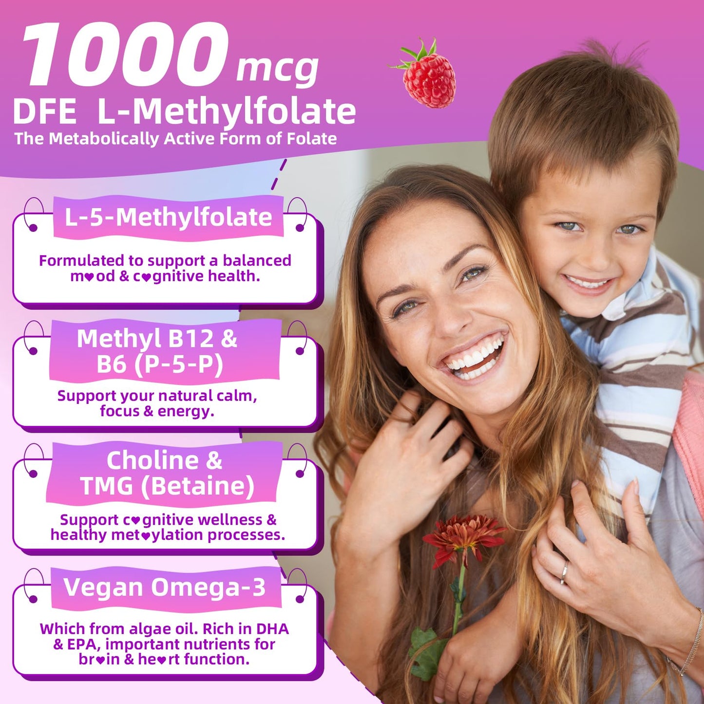 Mchokuu L-Methylfolate (5-MTHF) Gummies 1000mcg, 60 Count