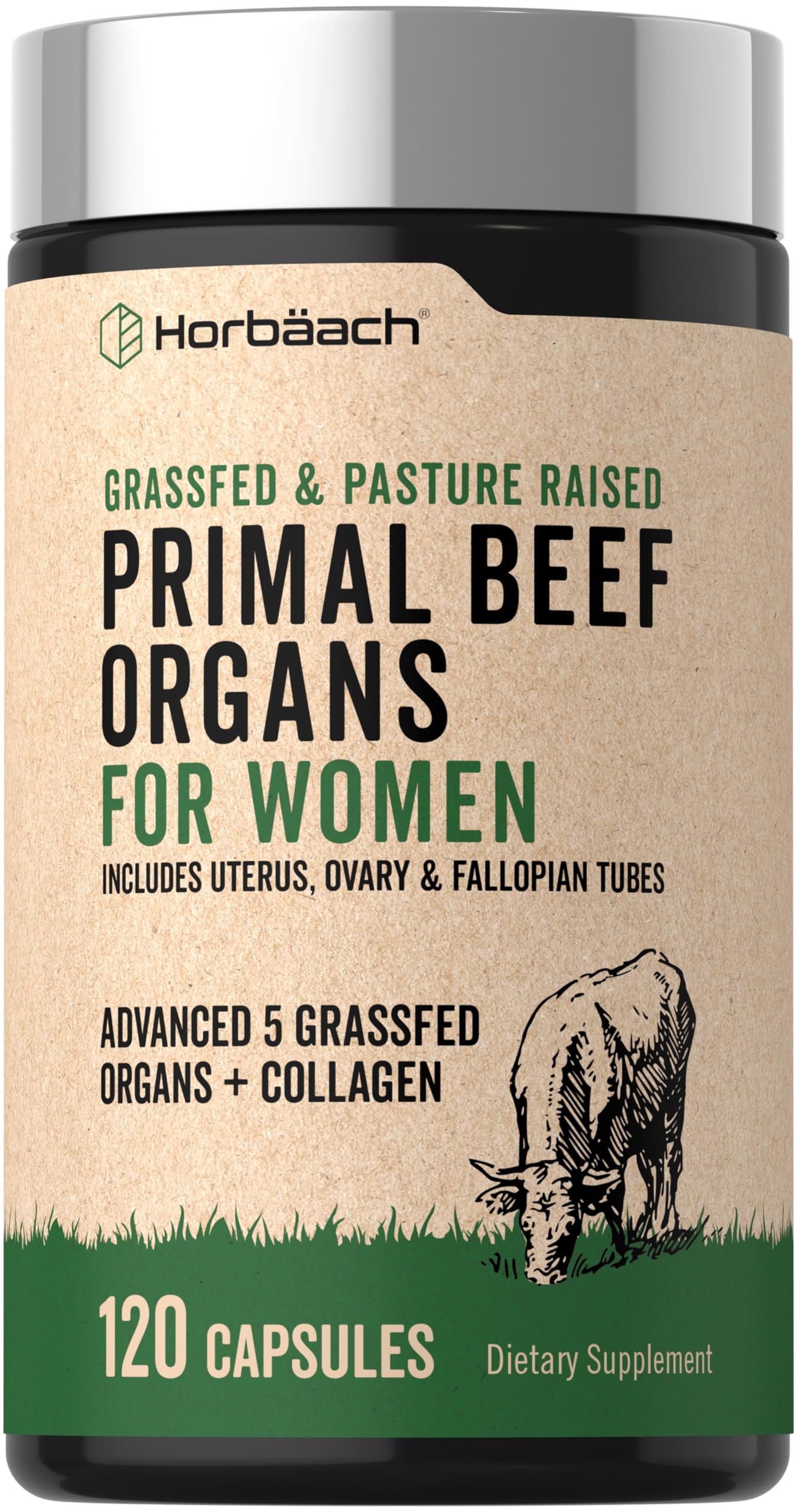 Horbäach Beef Organ Supplement for Women Capsules, 120 Count
