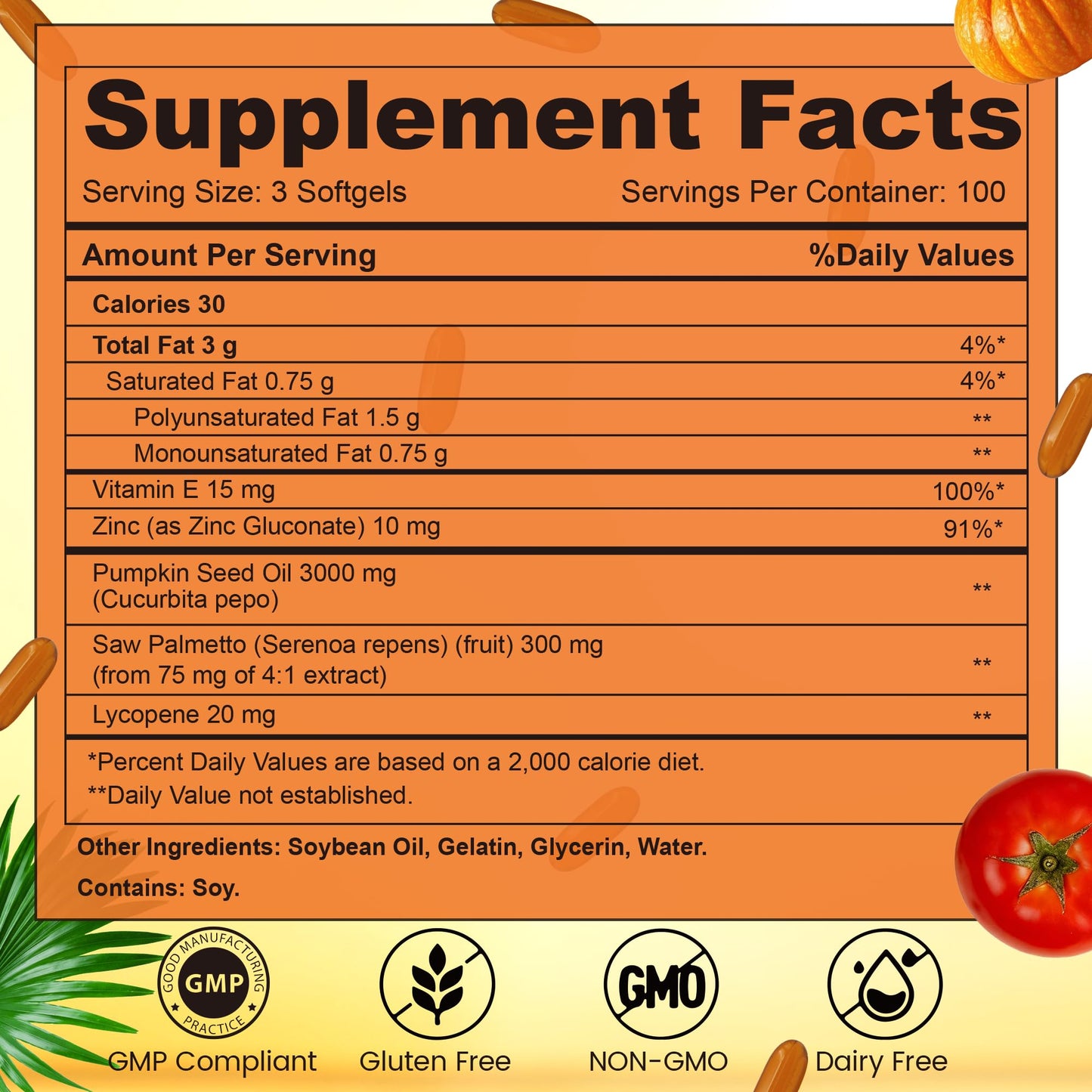 SUPRANOURISH Pumpkin Seed Oil 3000mg + Saw Palmetto 300mg + Lycopene 20mg Softgels, 300 Count