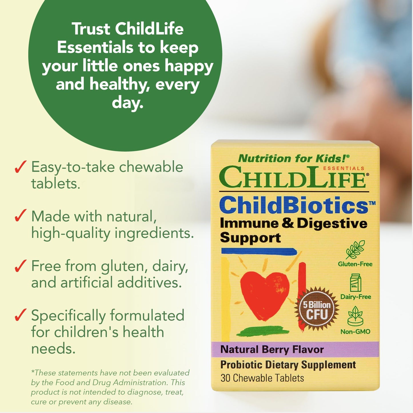 CHILDLIFE ESSENTIALS ChildLife Essential Childbiotics Immune & Digestive Support Chewable 30 Tablets