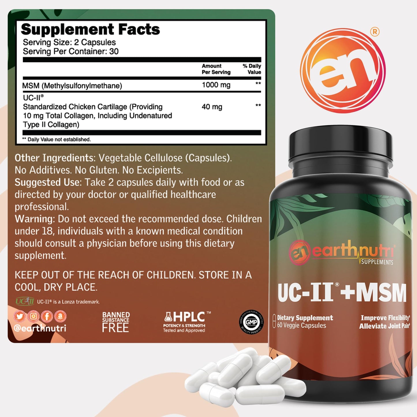 EarthNutri UC-II Collagen & MSM Joint Health Capsules, 60 Count