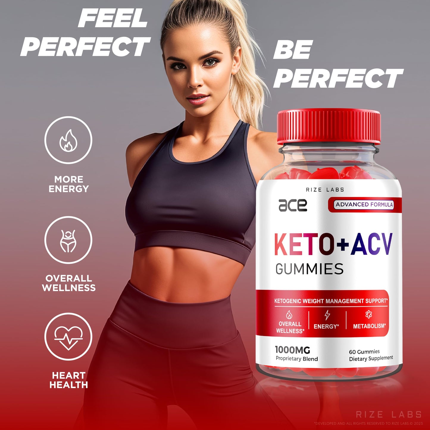 Rize Labs Ace Keto ACV Gummies Advanced Weight Loss 1000mg Apple Cider Vinegar Supplement 180 Gummies