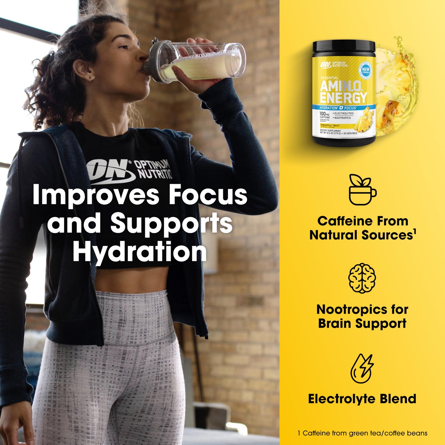 Optimum Nutrition Amino Energy Powder Plus Focus, 10.05 oz