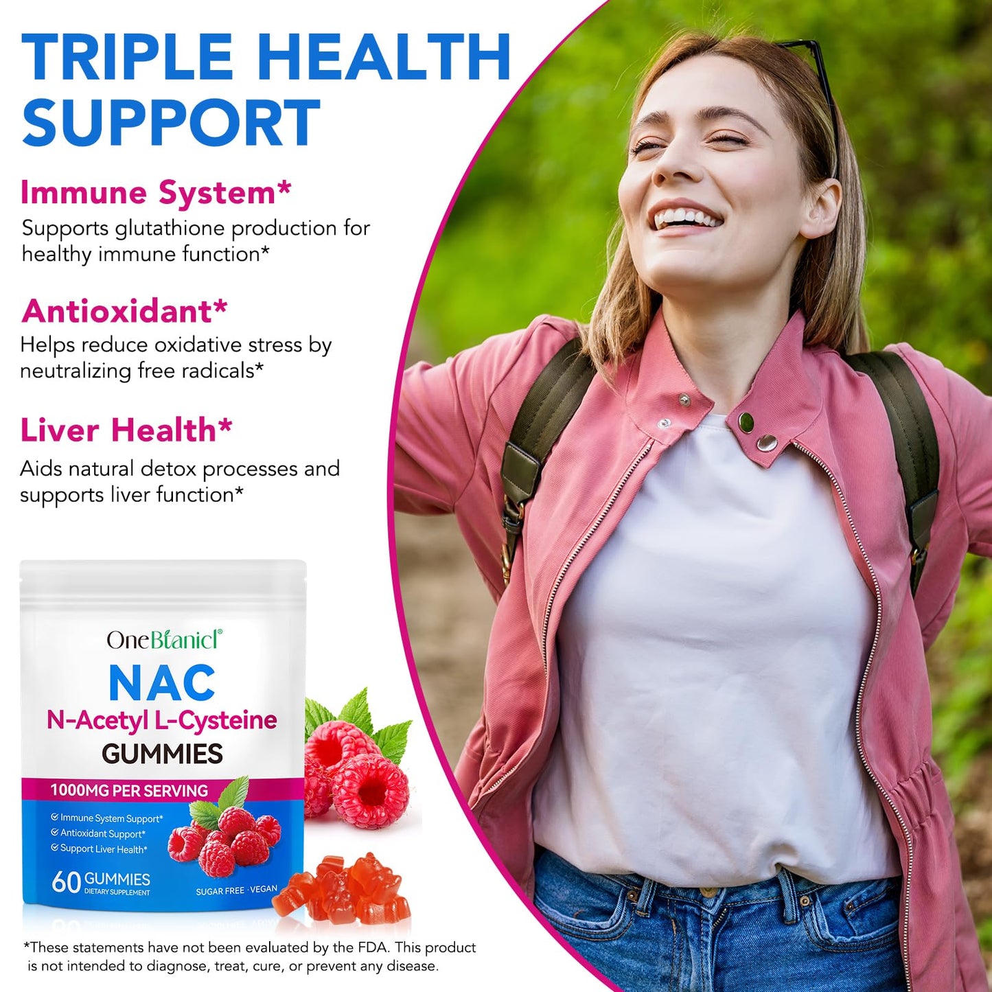 BPOMTFDO NAC N-Acetyl-Cysteine 1000mg Sugar-Free Gummies, 60 Gummies