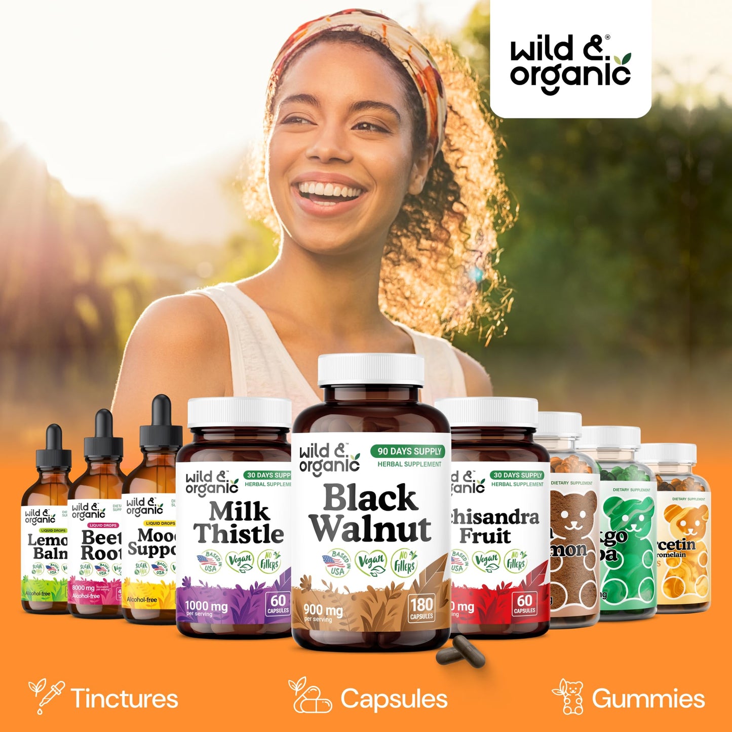 Wild & Organic Black Walnut Hull 900 mg, 180 Capsules