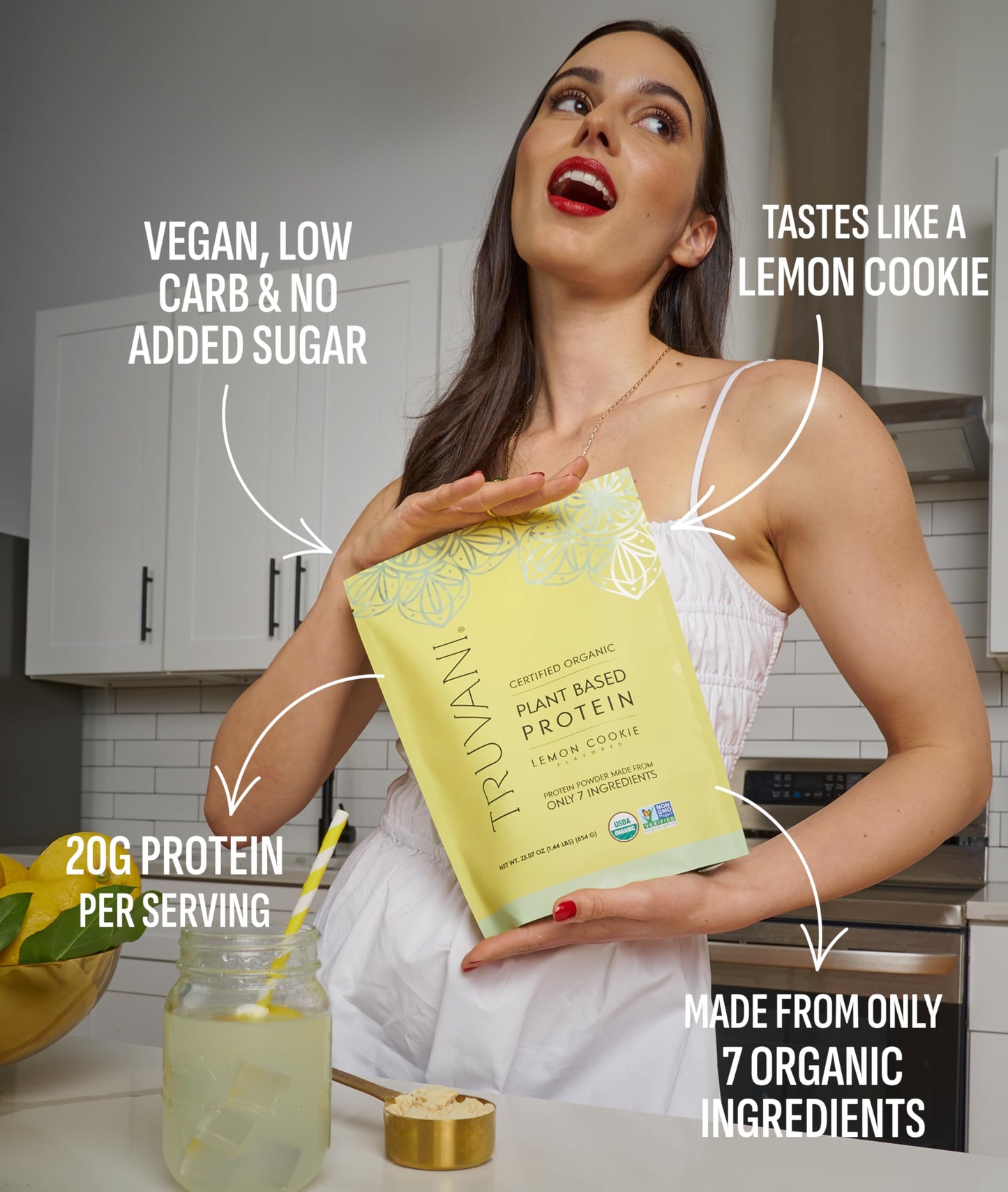 Truvani Vegan Pea Protein Powder Lemon Cookie, 20 Servings