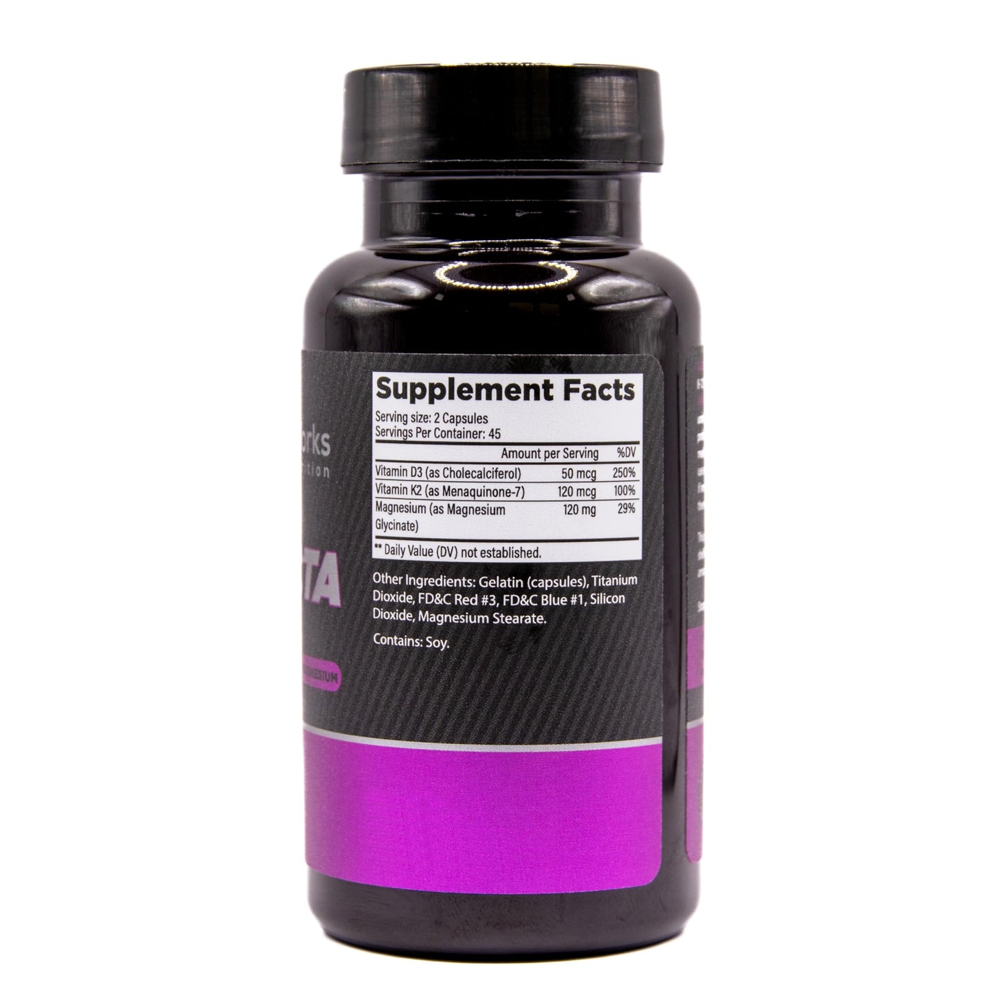 PurpleWorks Nutrition Trifecta Vitamin D3 K2 Magnesium Capsules 2000IU, 120mcg K2, 120mg Magnesium 90 Count