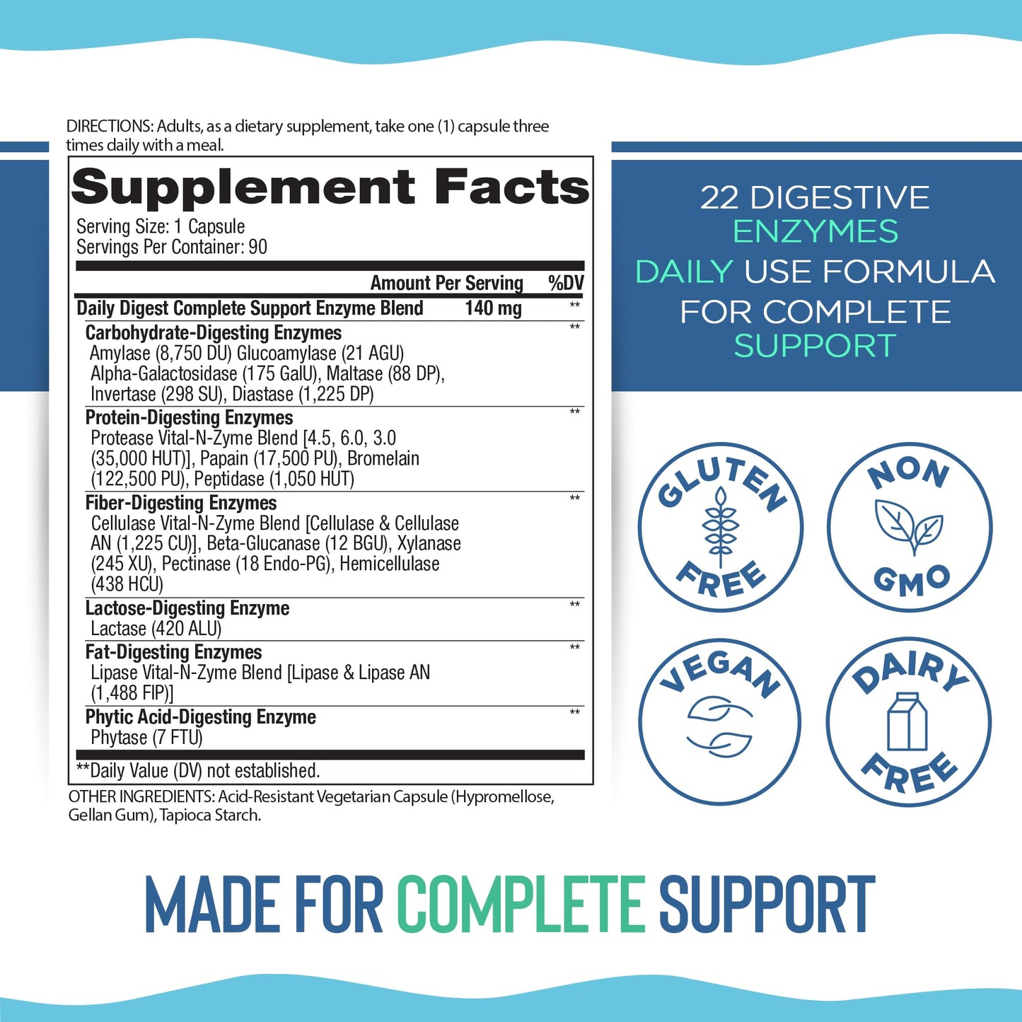 Vital Planet Digestive Enzymes Daily Digest Complete Support Natural Enzyme Formula Capsules 90 Count