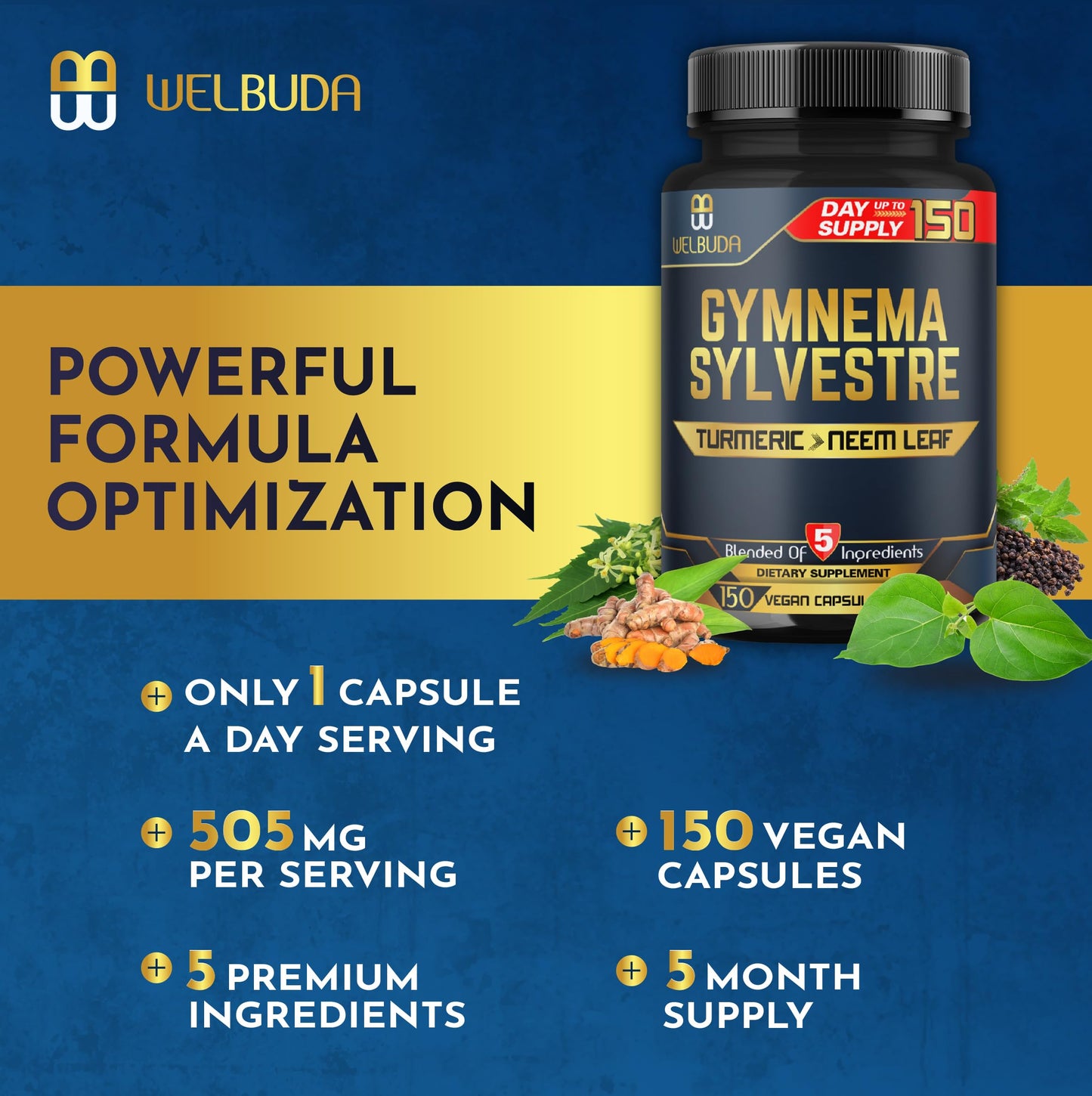 WELBUDA Gymnema Sylvestre Capsule 150 Count