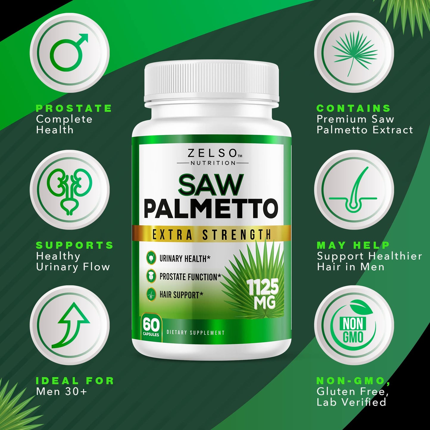 ZELSO Saw Palmetto Prostate Supplement for Men, 120 Capsules