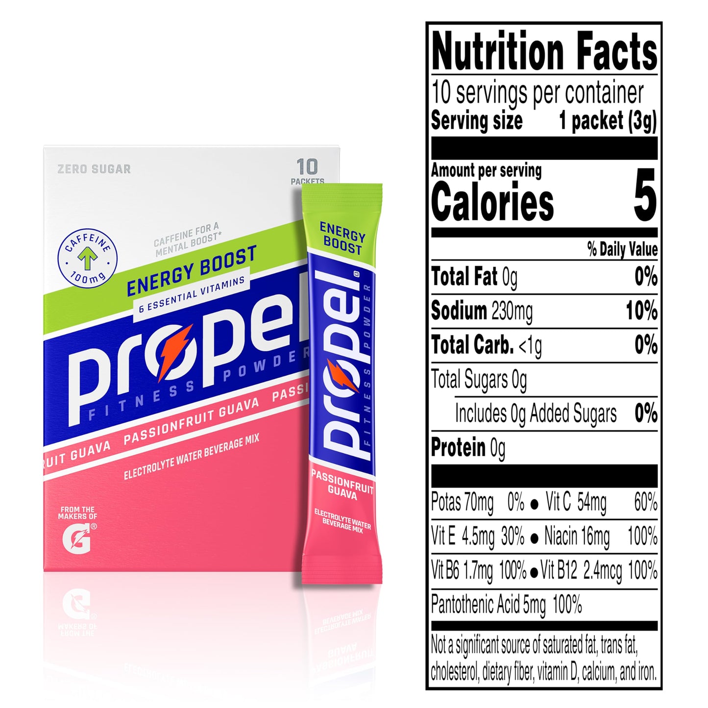 Propel Energy Boost Zero Calorie Powder Packets, Passionfruit Guava, 120 Packets