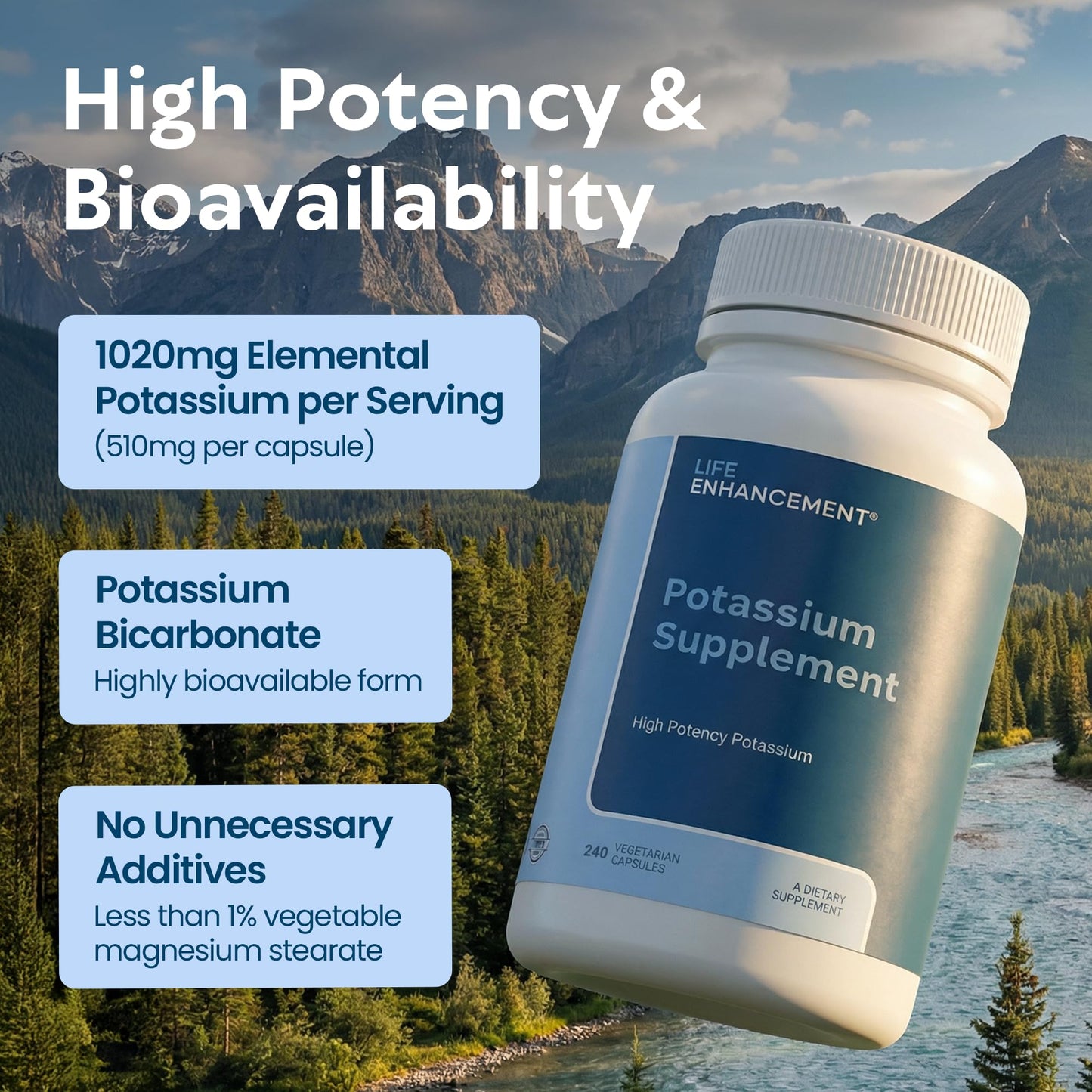 Life Enhancement High Potency 1020 mg Potassium Supplement, Capsules, 240 Count