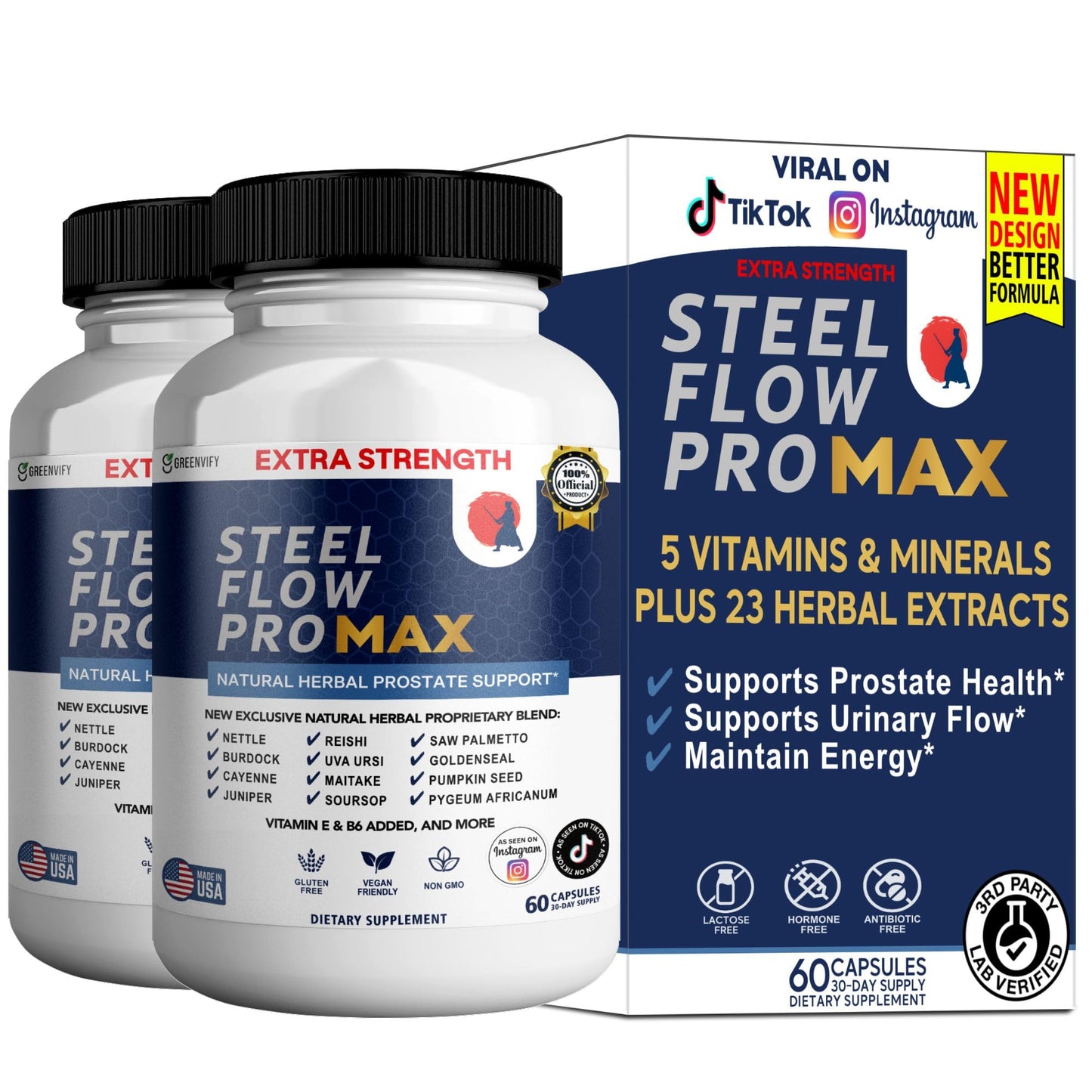 GREENVIFY Steel Flow Pro Max Natural Prostate Support Supplement 120 Capsules