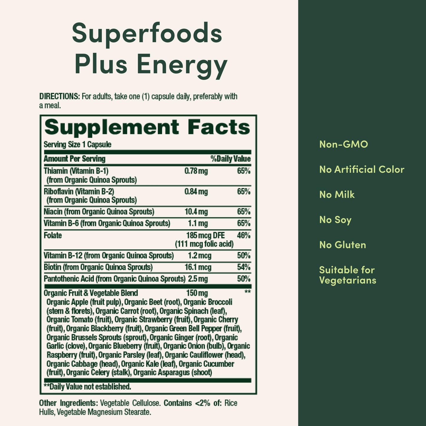 Nature's Bounty Superfoods Plus Energy to Support Cellular Energy 23 Fruits & Veggies Supplement Caplets 30 Count