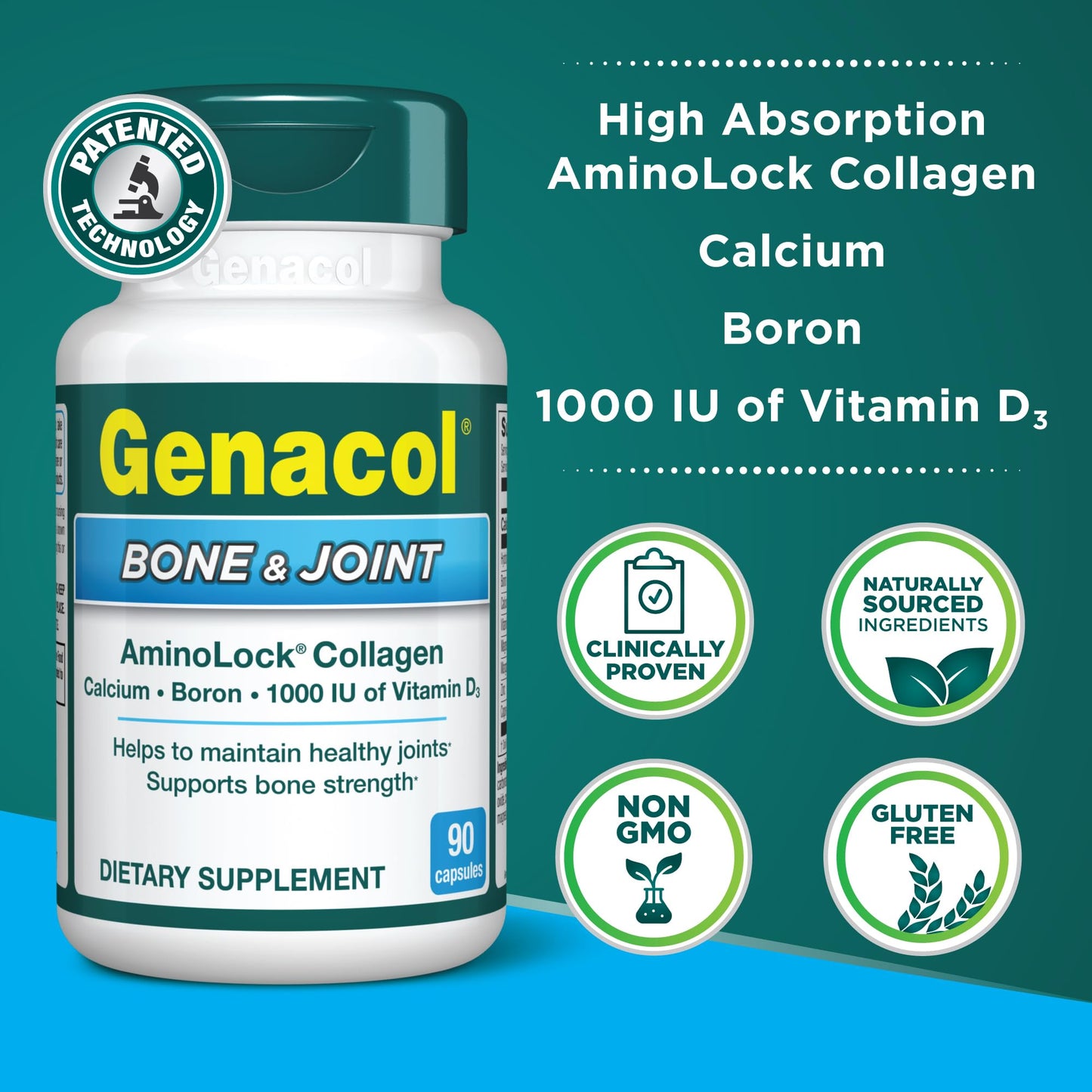 Genacol Bone & Joint Calcium, Vitamin D3, Boron & Collagen Capsules 90 Count