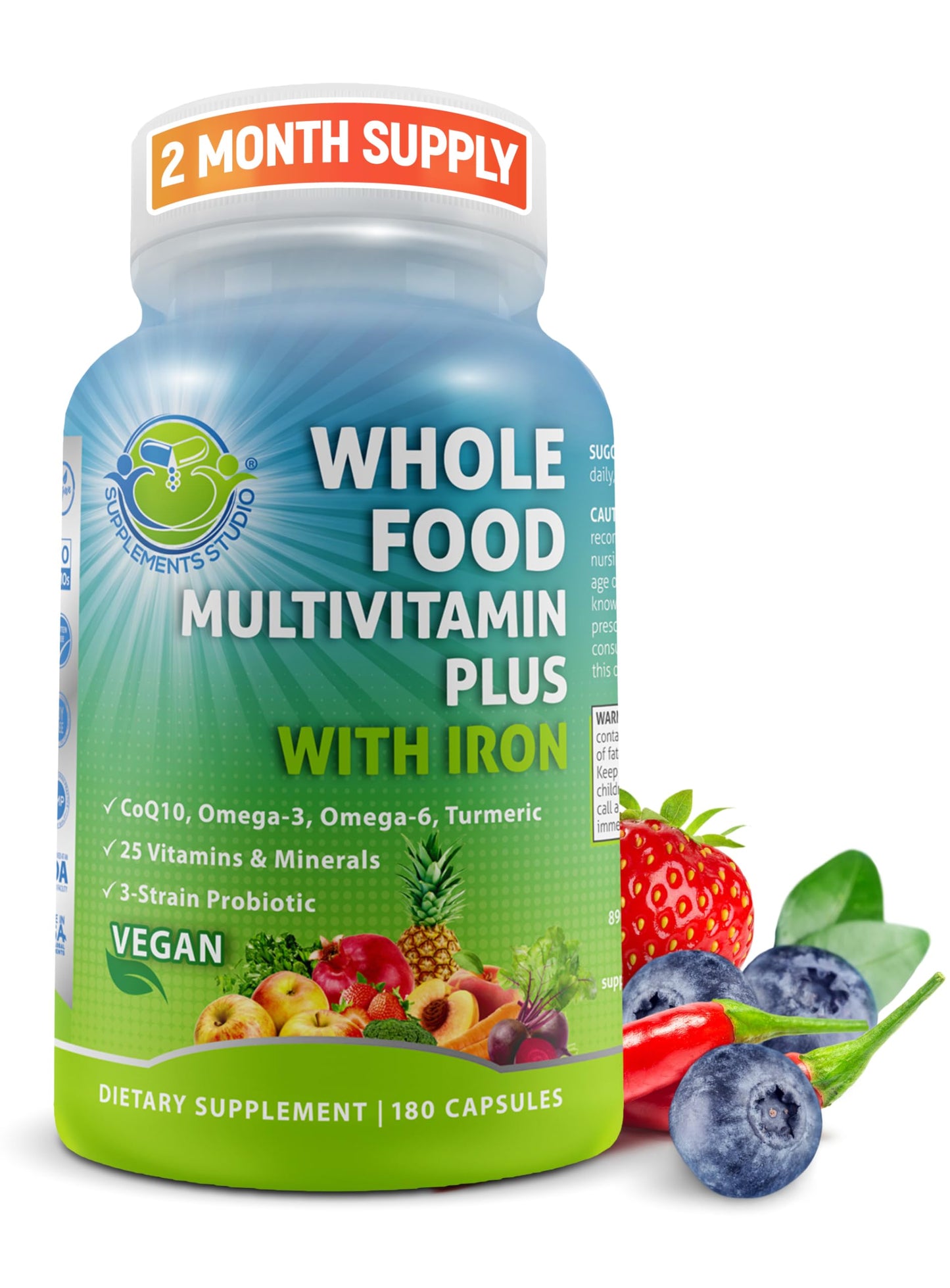SUPPLEMENTS STUDIO Vegan Whole Food Daily Multivitamin with Iron Capsule 180 Count