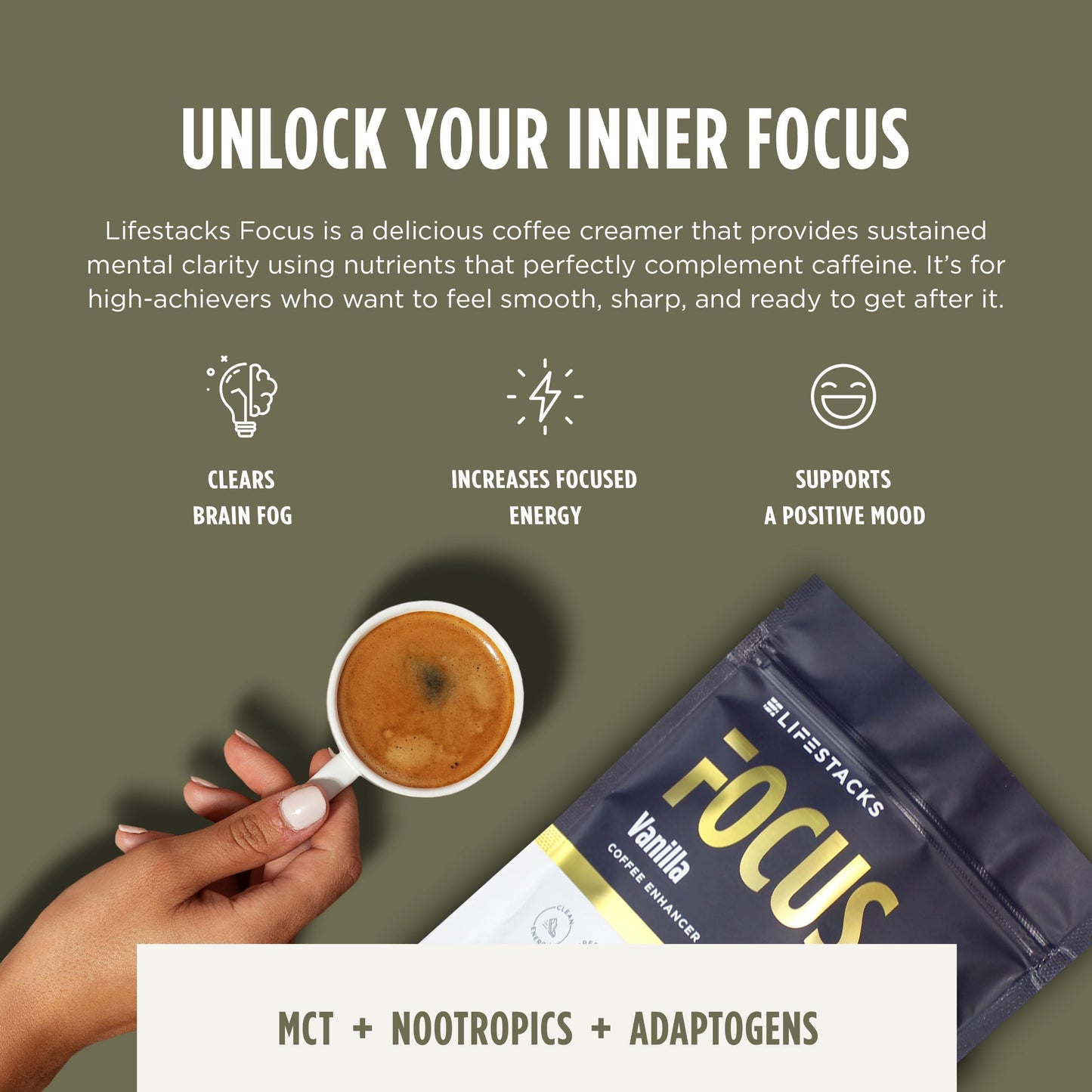LIFESTACKS Focus Coffee Creamer for Energy & Clarity Powder 6.1 Ounce