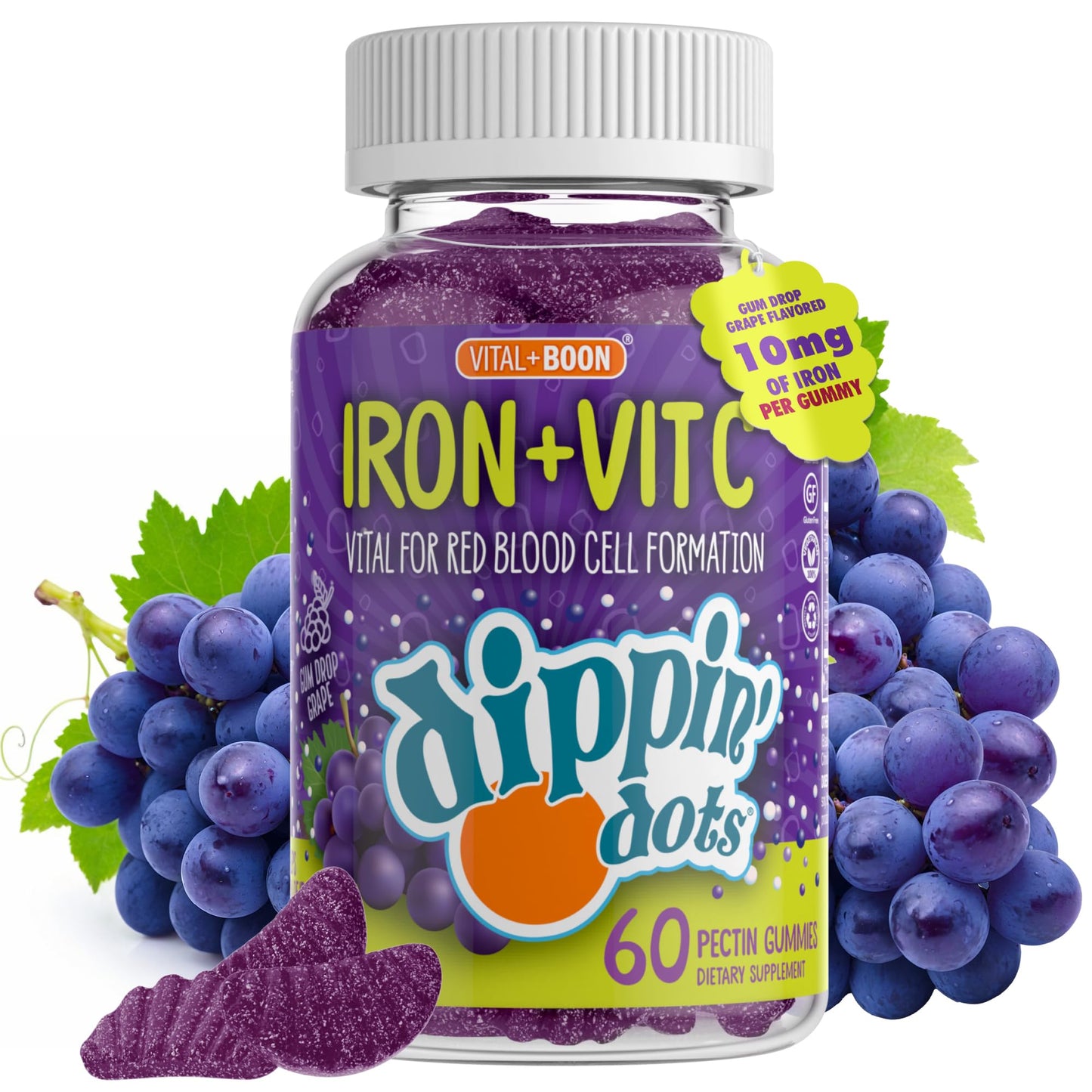 Vital+Boon Iron with Vitamin C & B12 Gummies, 60 Count