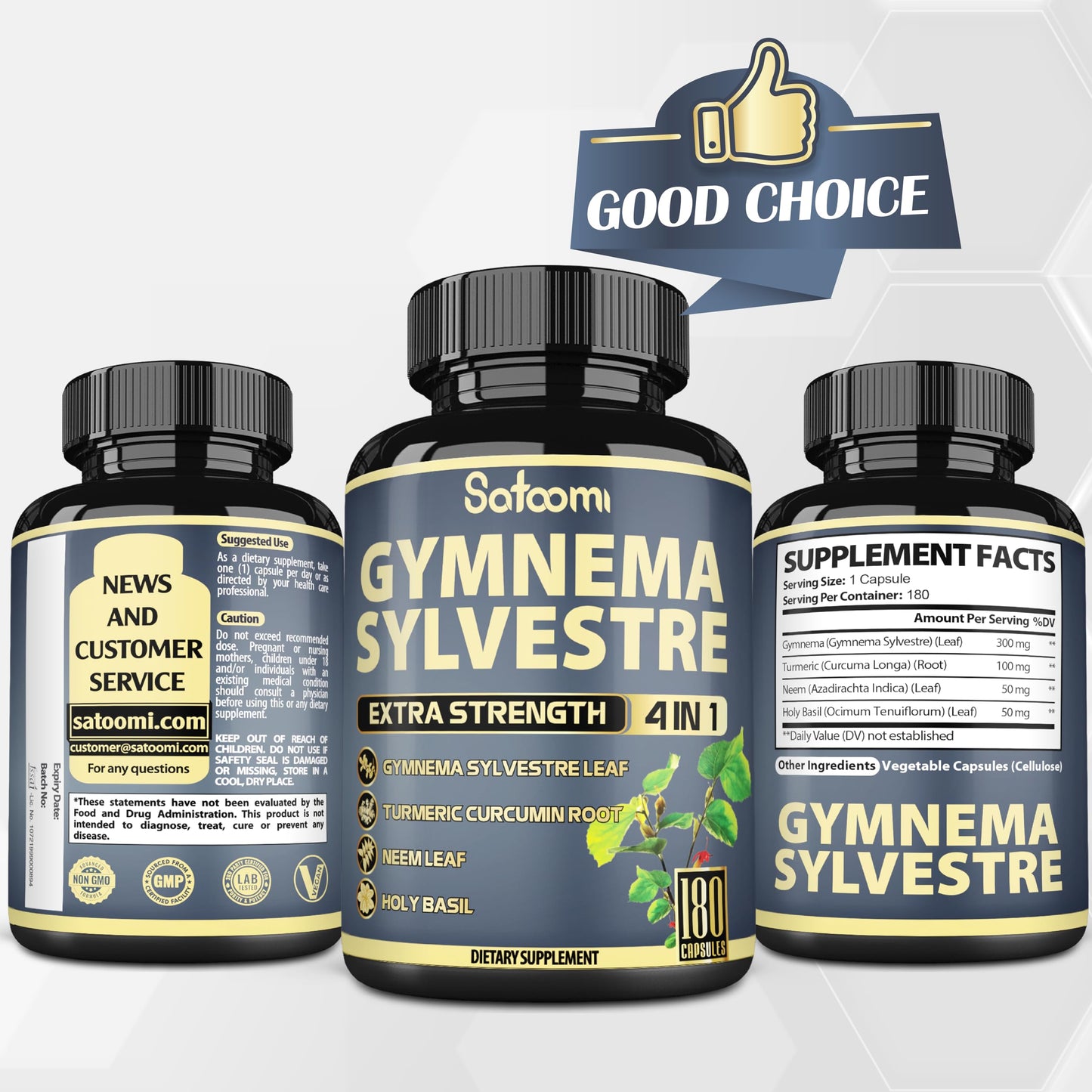 Satoomi Pure Gymnema Sylvestre Capsules Extract, 180 Capsules