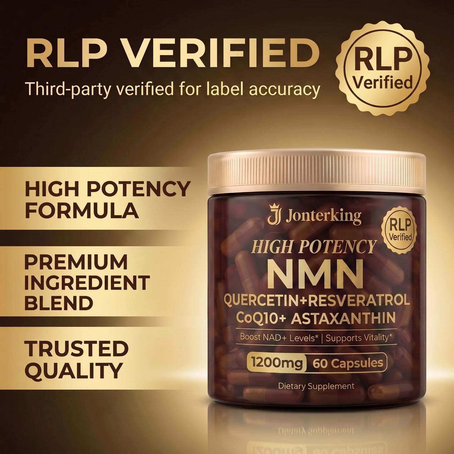 JonterKing NMN Supplement 1200mg Pure Liposomal NMN Booster for NAD+ Supports Cellular Energy & NAD+ Levels Softgels 120