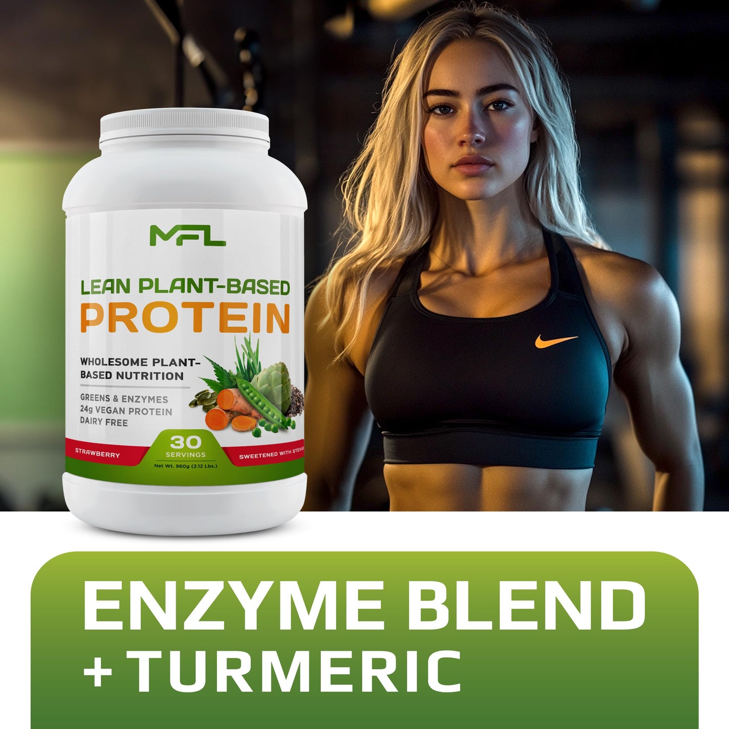 MUSCLE FOOD LABS MFL Vegan Plant-Based Protein Powder 33.92 oz Strawberry