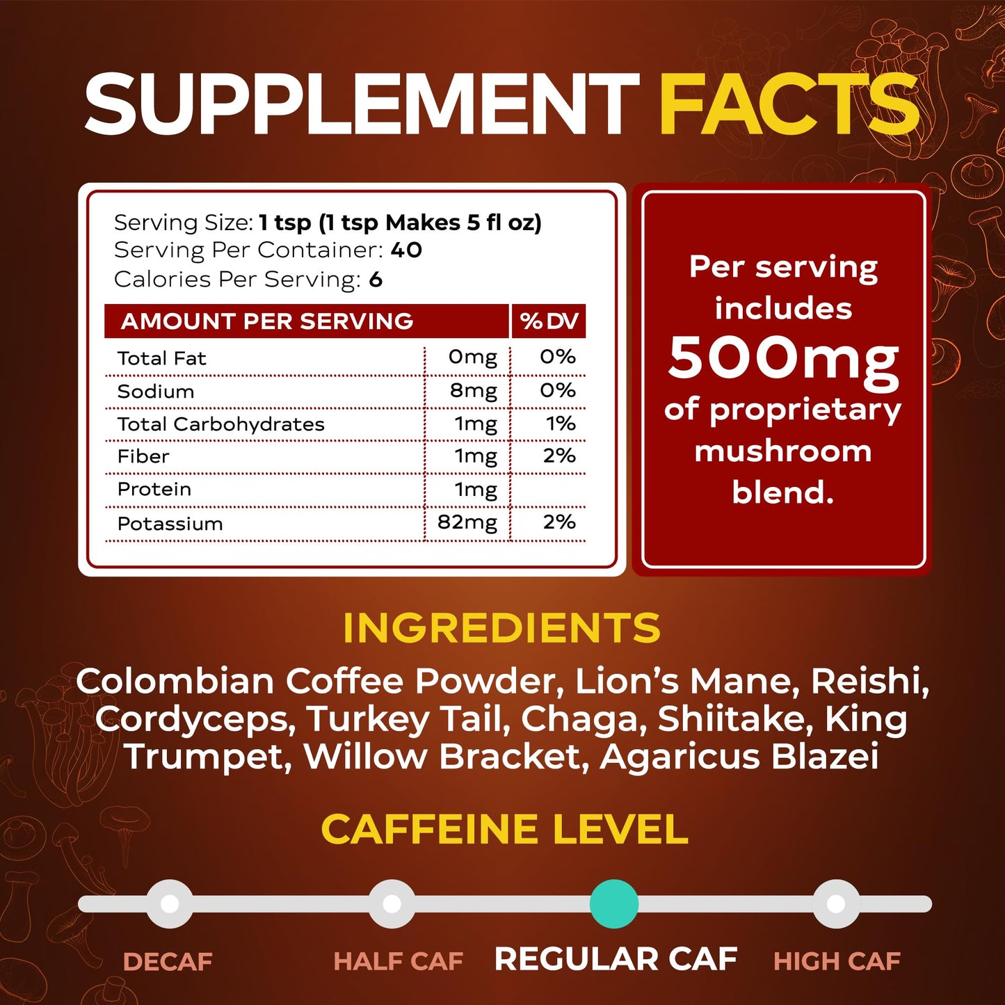 Wixar Naturals Mushroom Coffee Blend - Ten Treasure Mushrooms Extract Instant Coffee Powder, 5 oz
