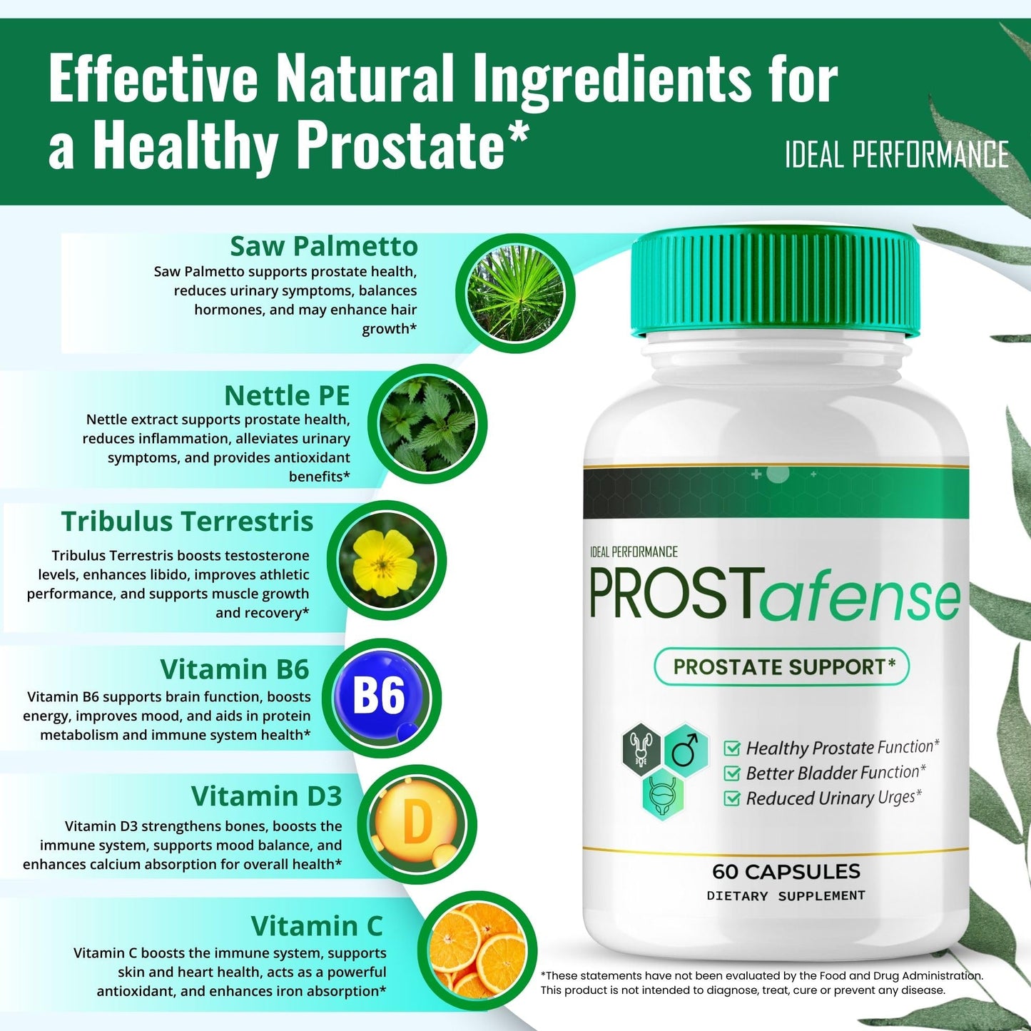 IDEAL PERFORMANCE Prostafense Prostate Health Supplements for Men Capsules, 120 Count